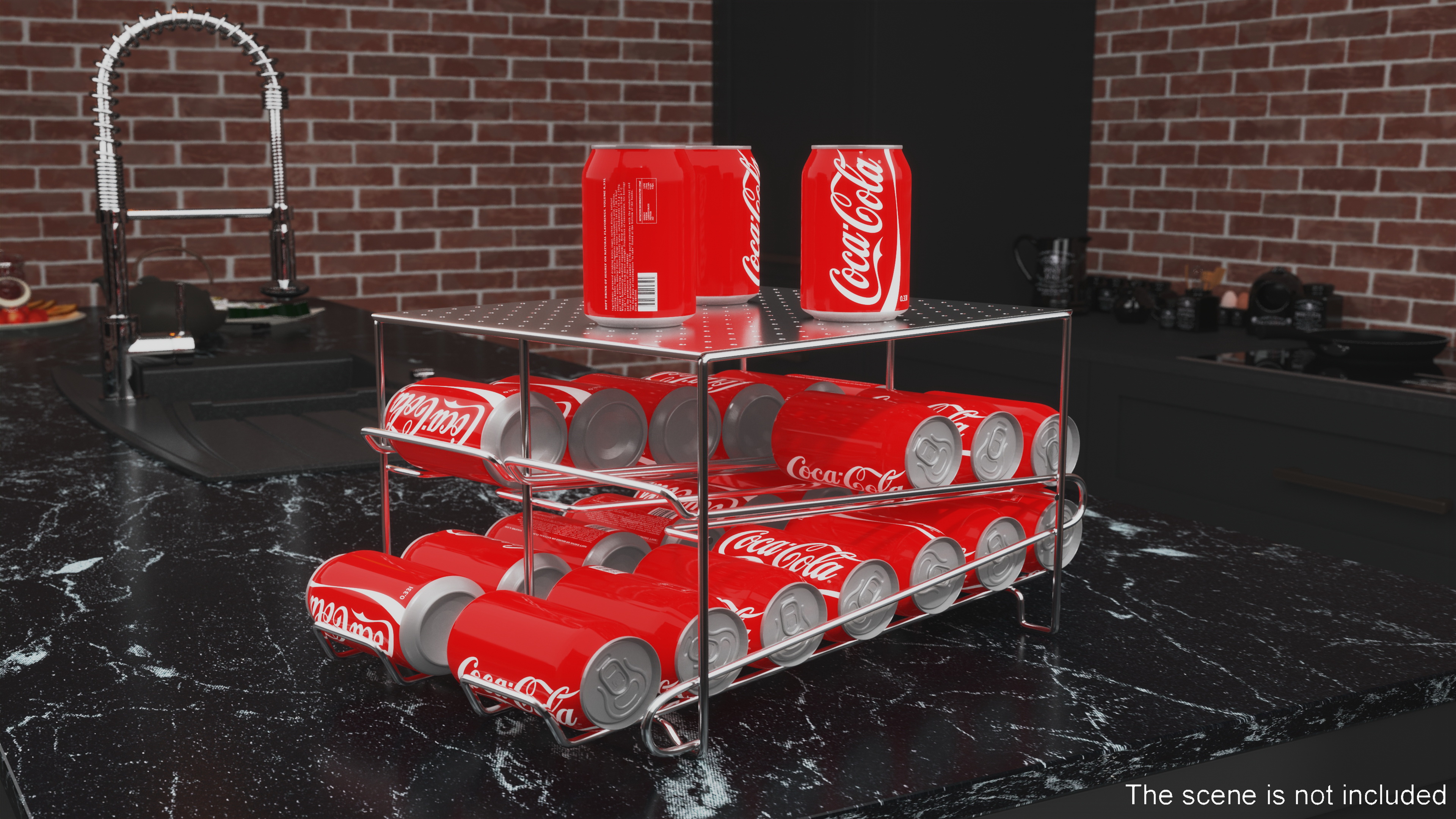 2 Tier Can Rack Organizer Chrome with Cola Cans 3D