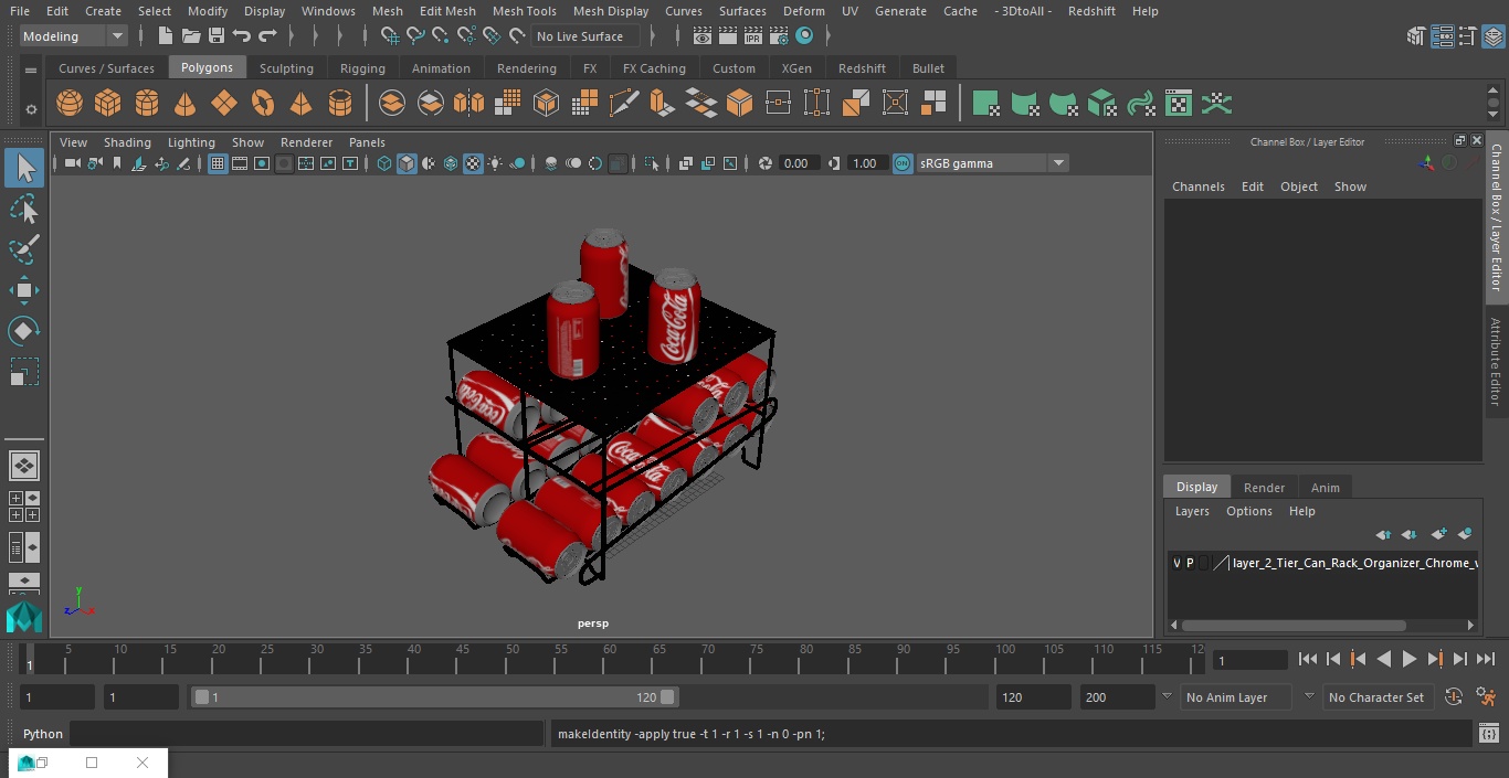 2 Tier Can Rack Organizer Chrome with Cola Cans 3D