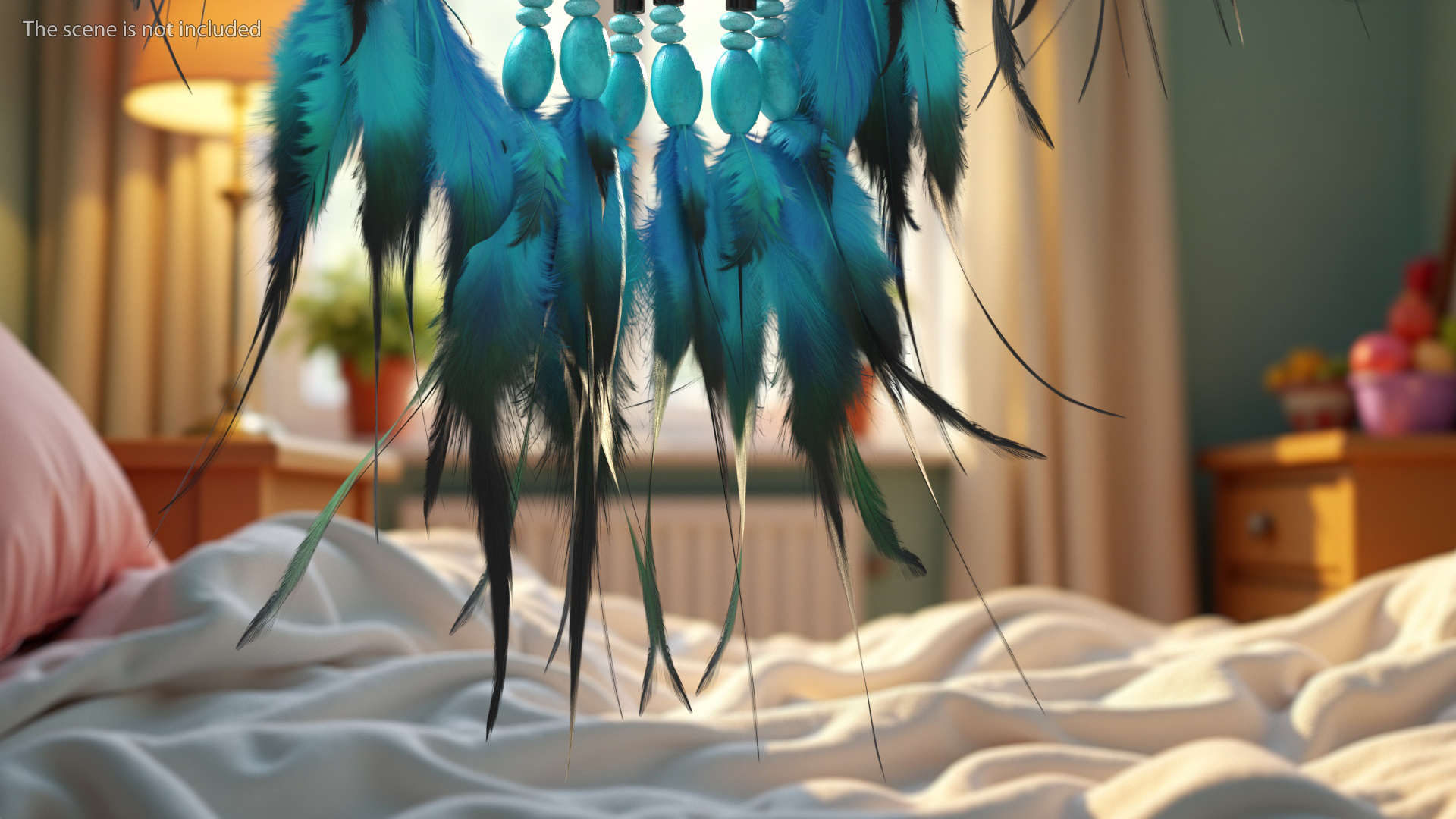 Dreamcatcher with Blue Feathers Four Rings 3D