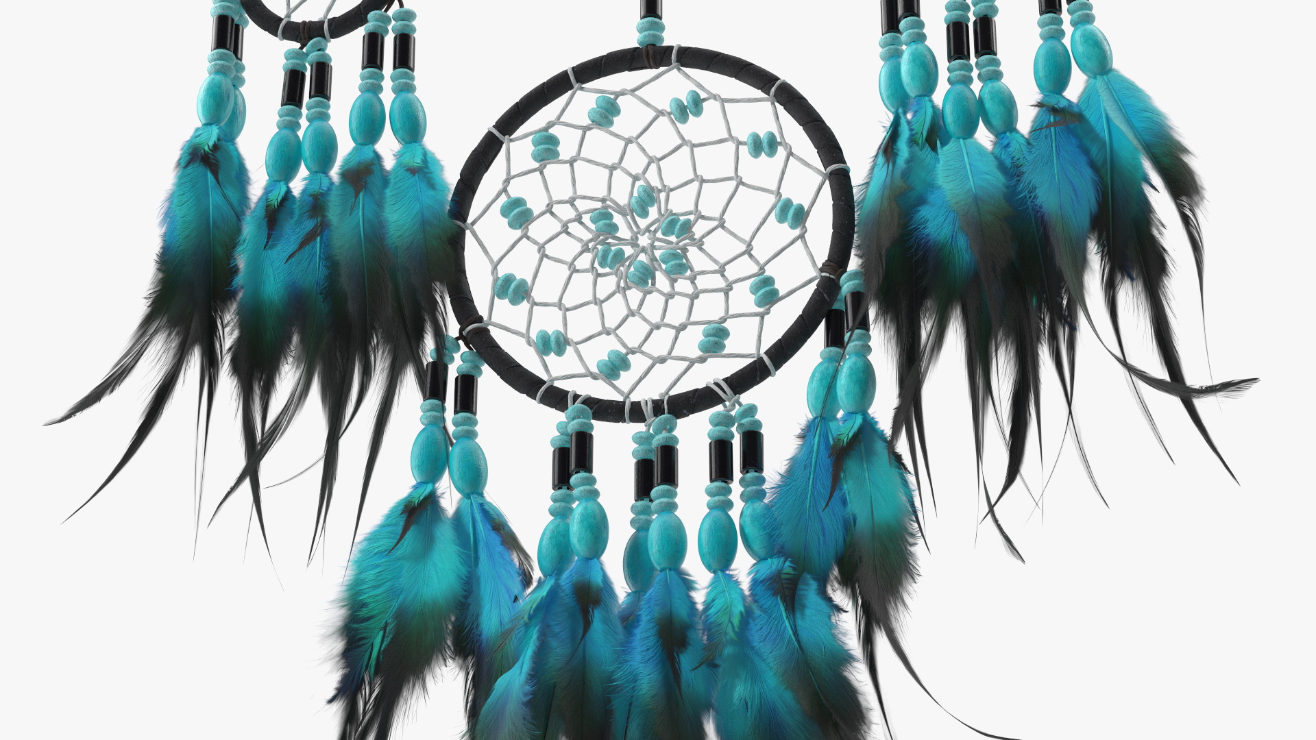 Dreamcatcher with Blue Feathers Four Rings 3D