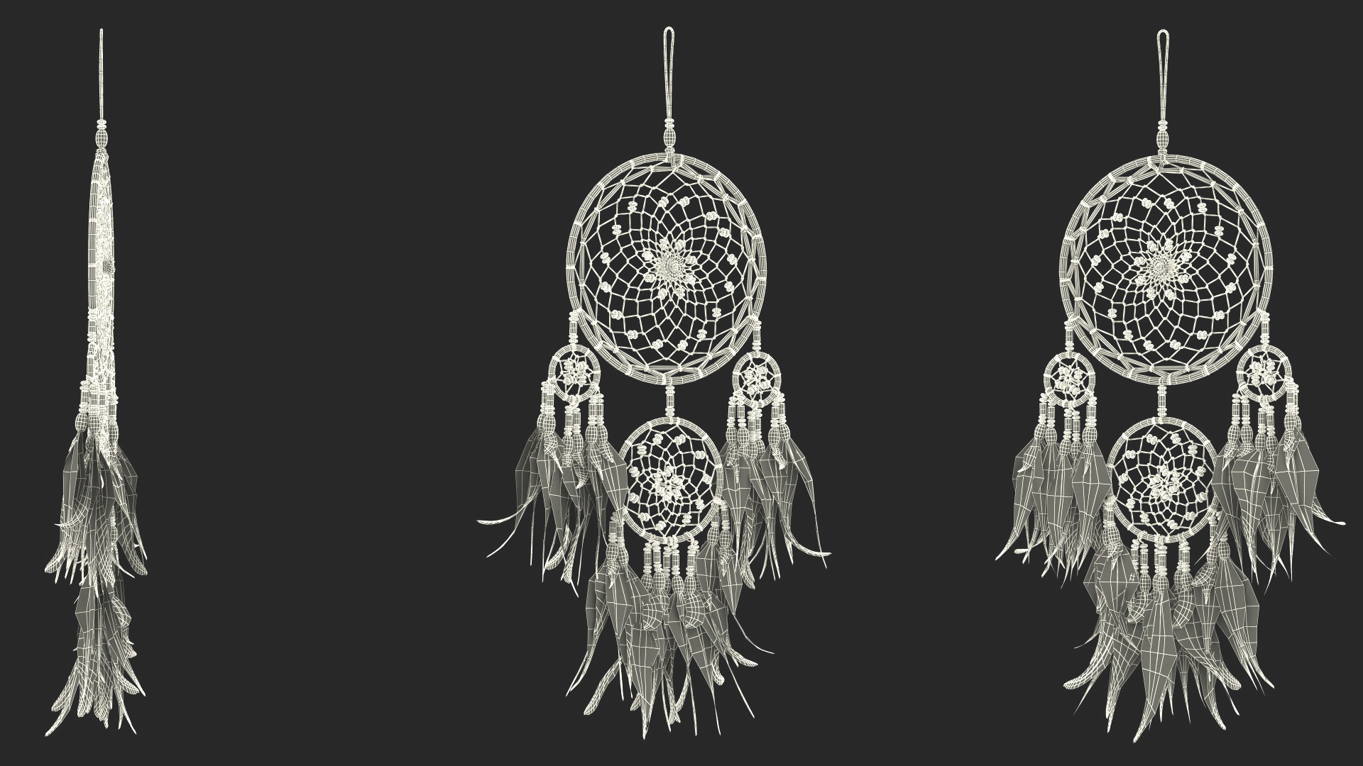 Dreamcatcher with Blue Feathers Four Rings 3D