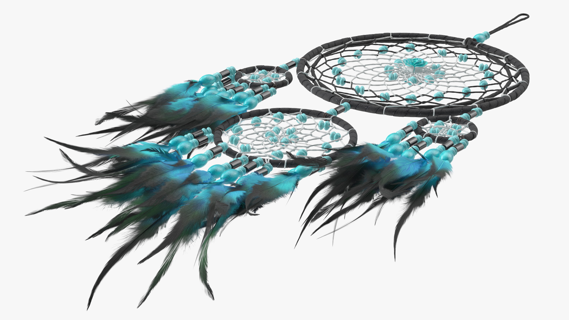 Dreamcatcher with Blue Feathers Four Rings 3D