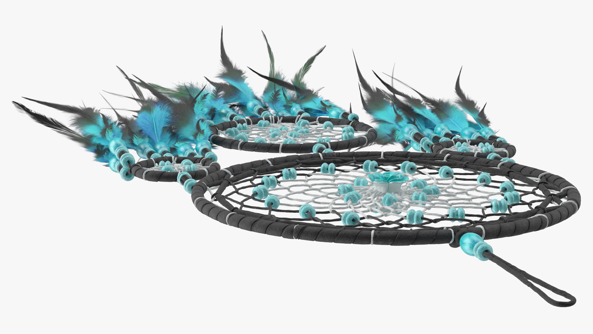 Dreamcatcher with Blue Feathers Four Rings 3D