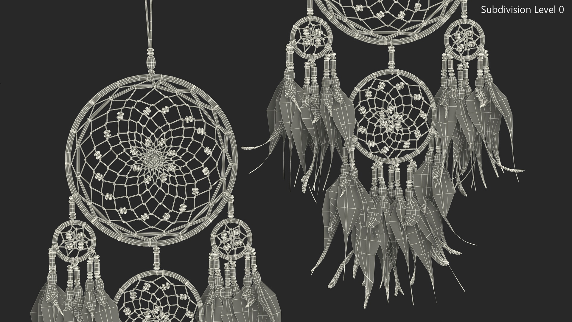 Dreamcatcher with Blue Feathers Four Rings 3D