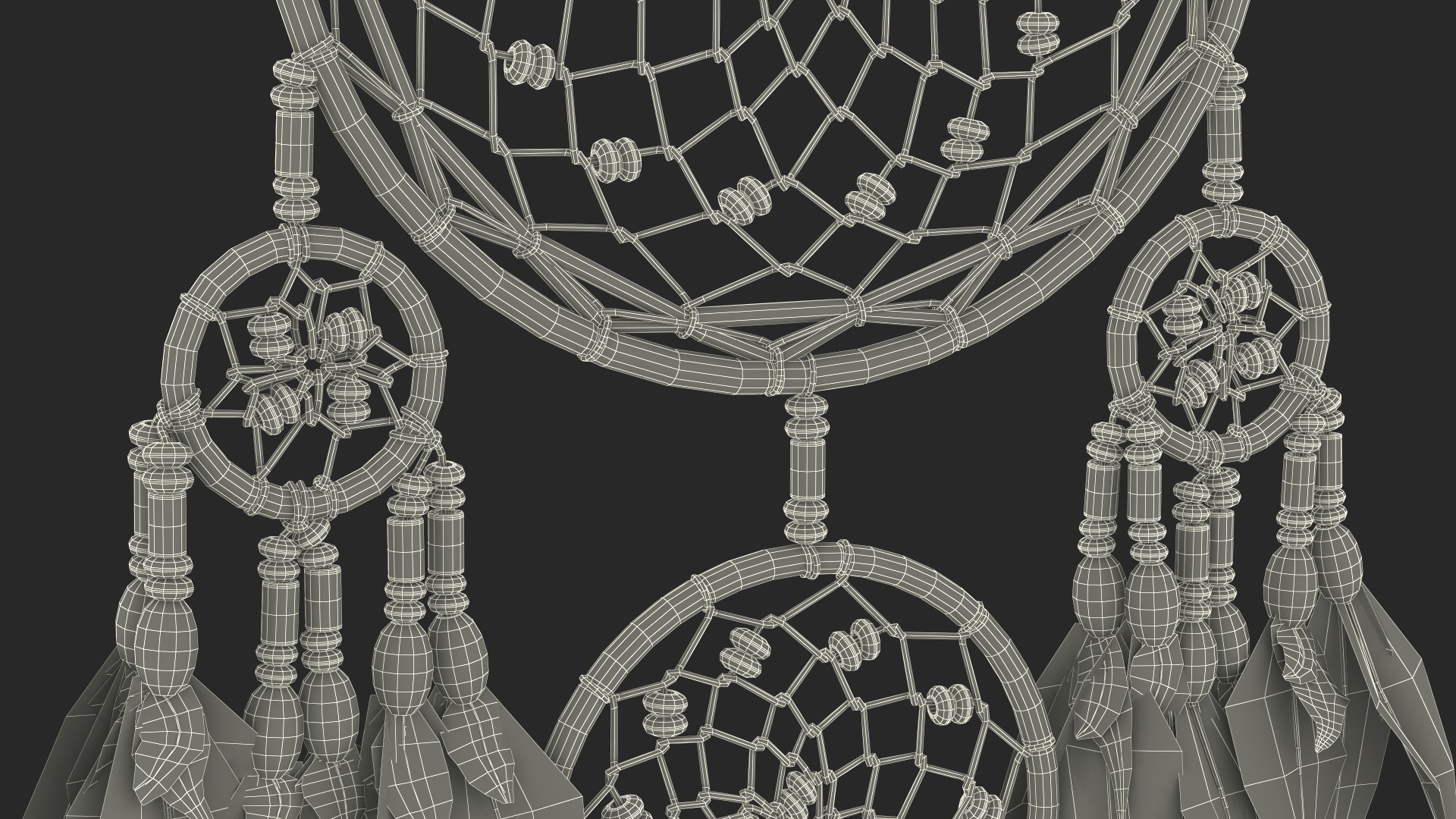 Dreamcatcher with Blue Feathers Four Rings 3D