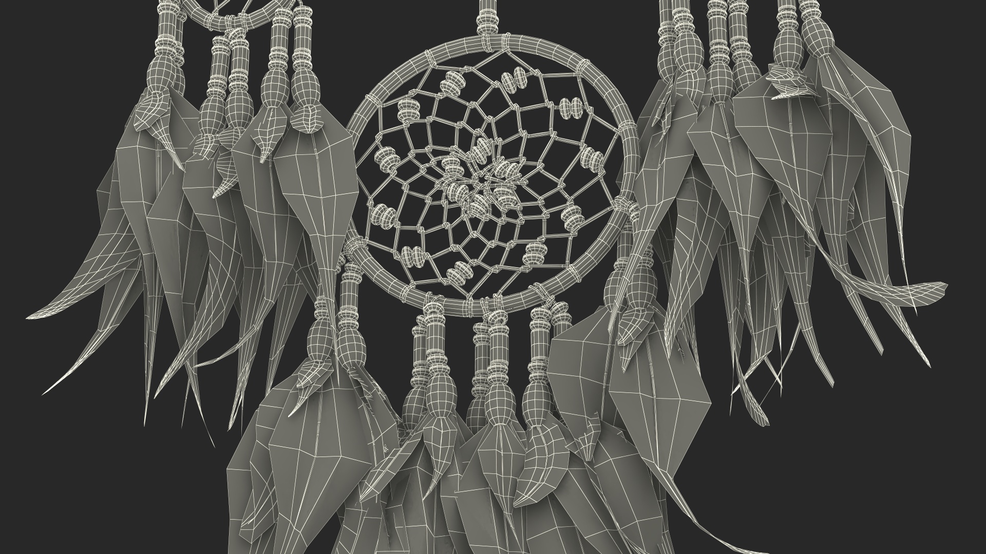 Dreamcatcher with Blue Feathers Four Rings 3D