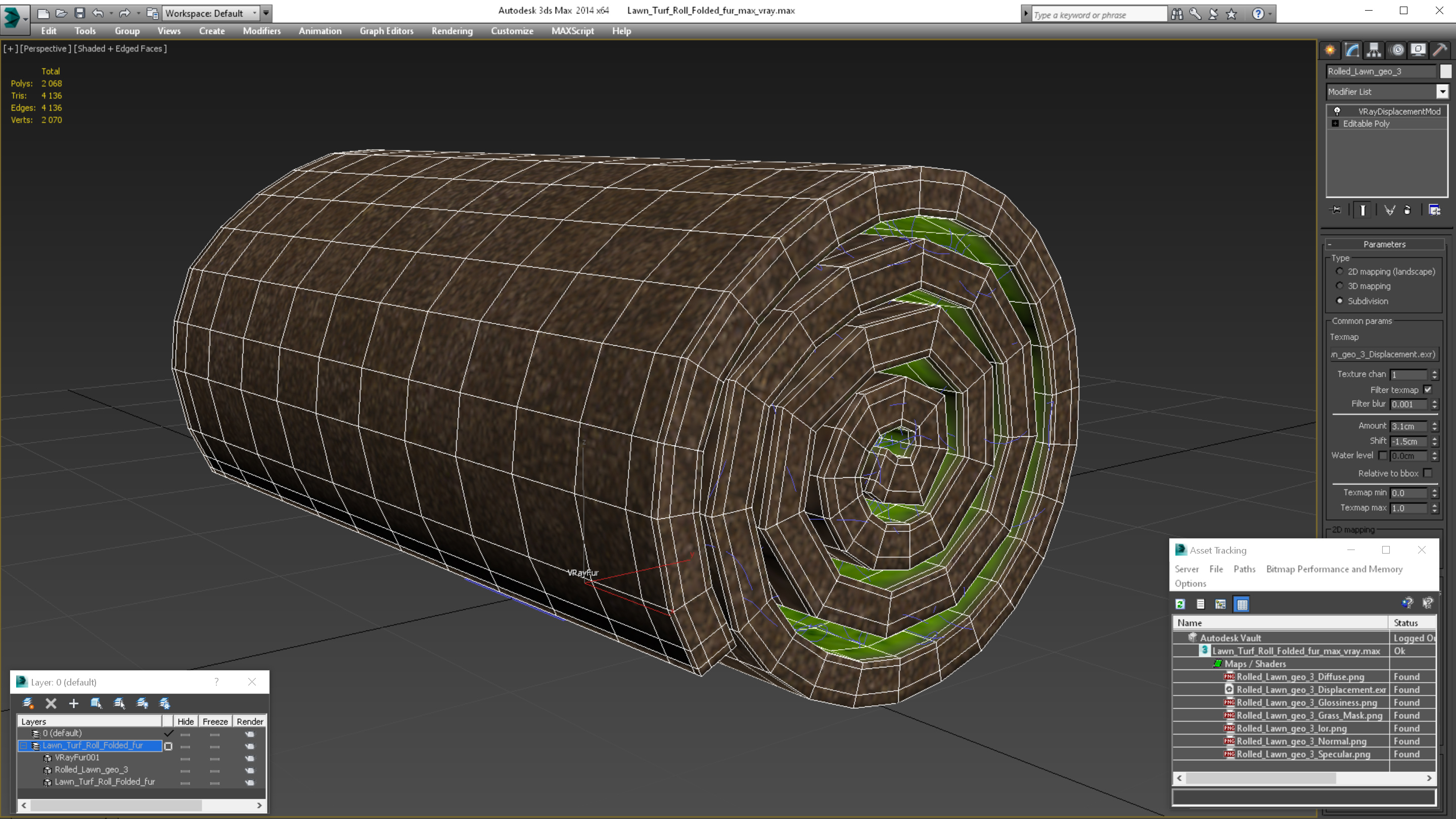 3D model Lawn Turf Roll Folded fur