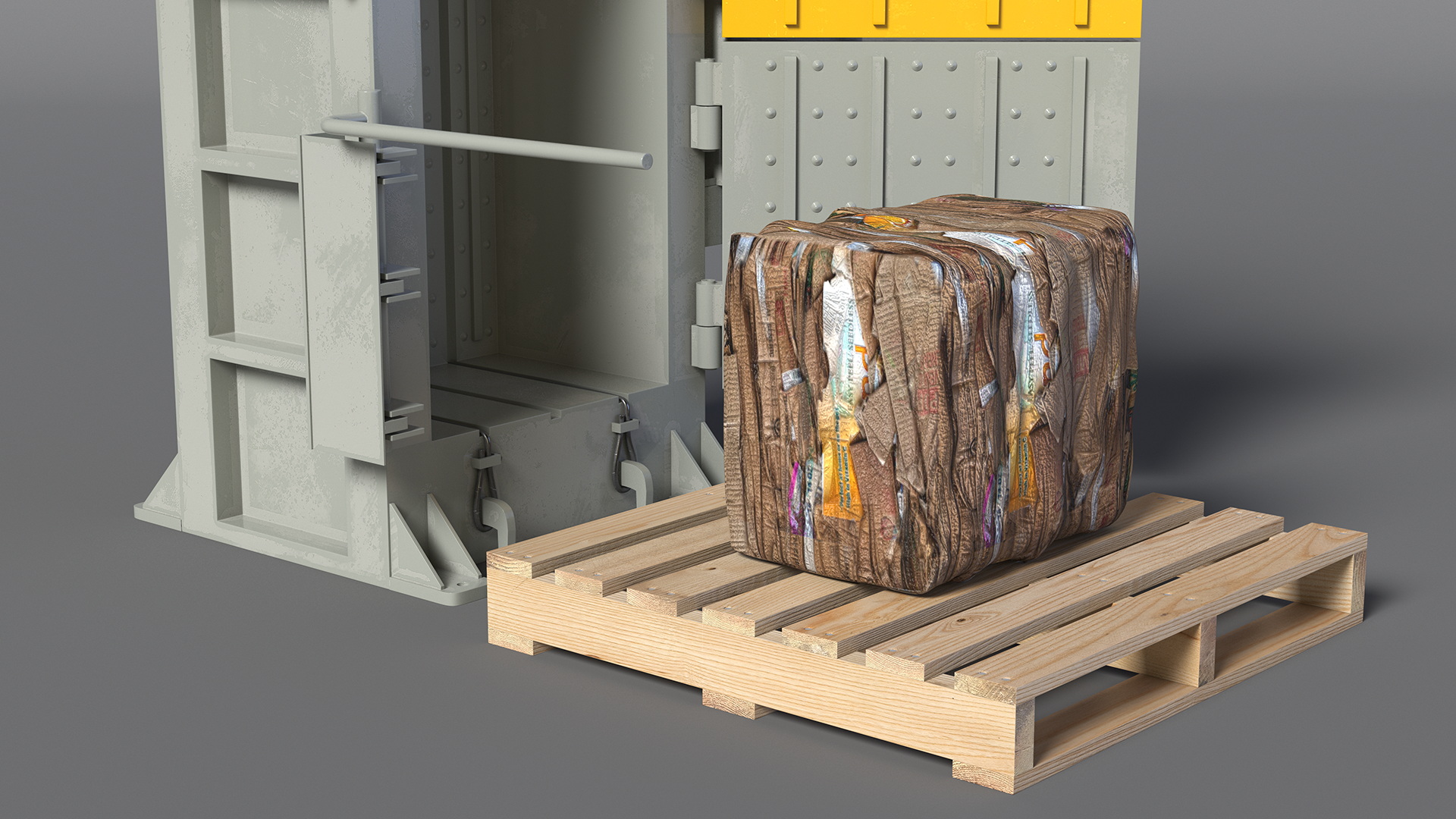 3D model Bailing Machine Grey with Cardboard Briquette