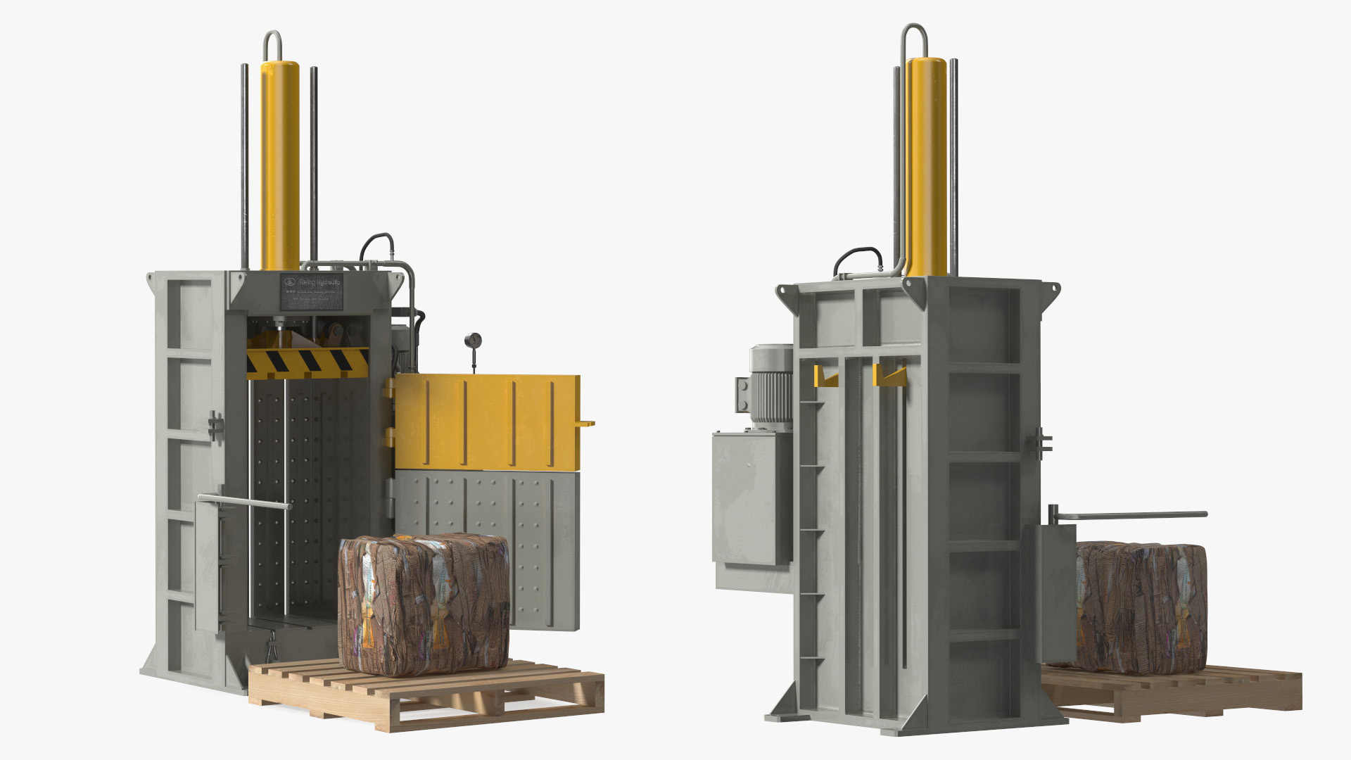 3D model Bailing Machine Grey with Cardboard Briquette