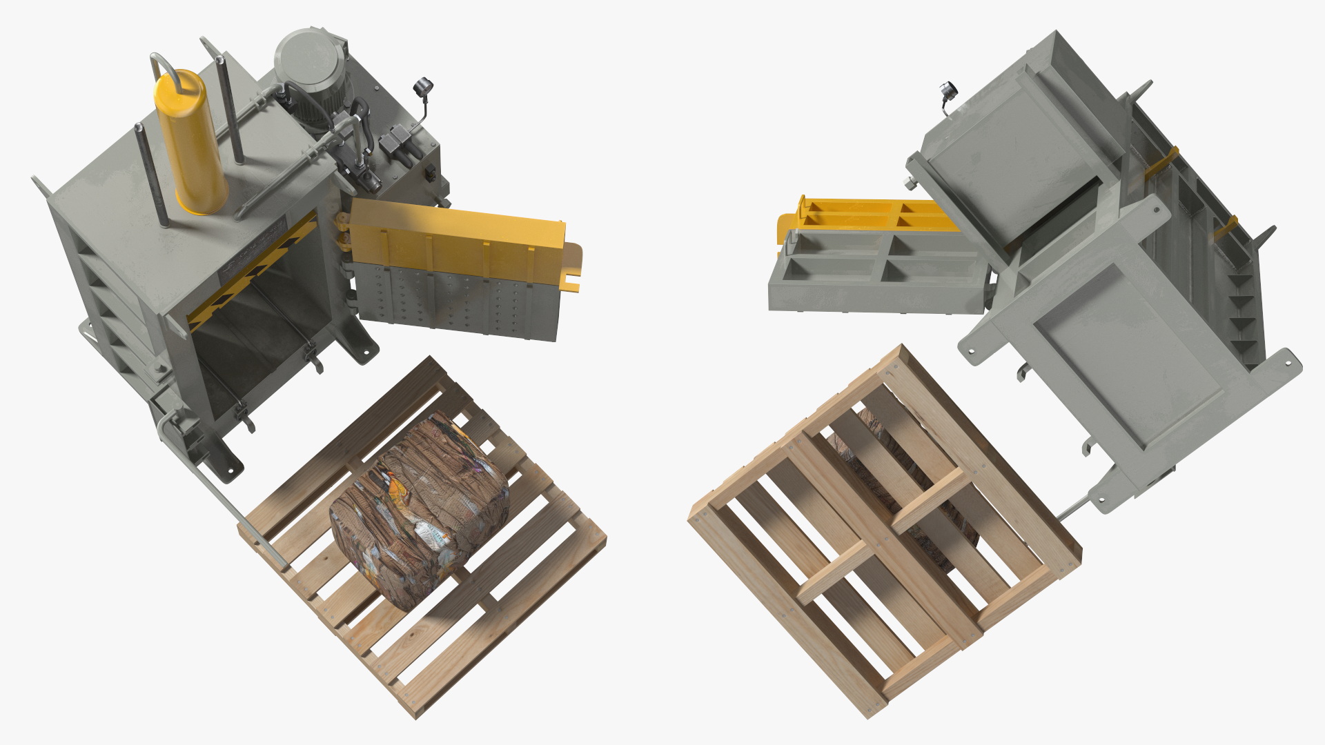 3D model Bailing Machine Grey with Cardboard Briquette