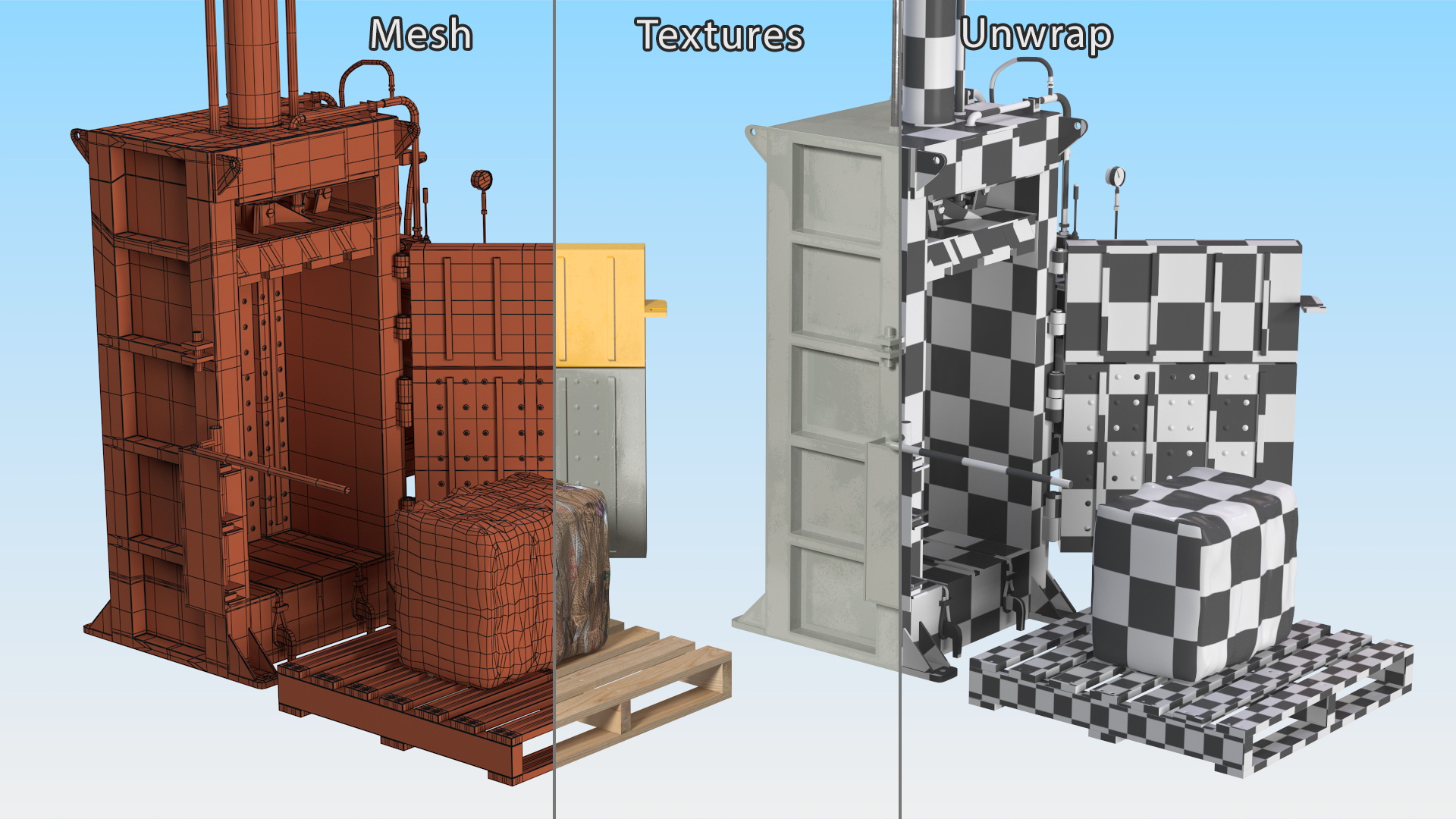 3D model Bailing Machine Grey with Cardboard Briquette