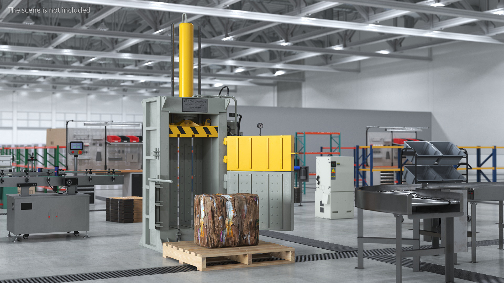 3D model Bailing Machine Grey with Cardboard Briquette