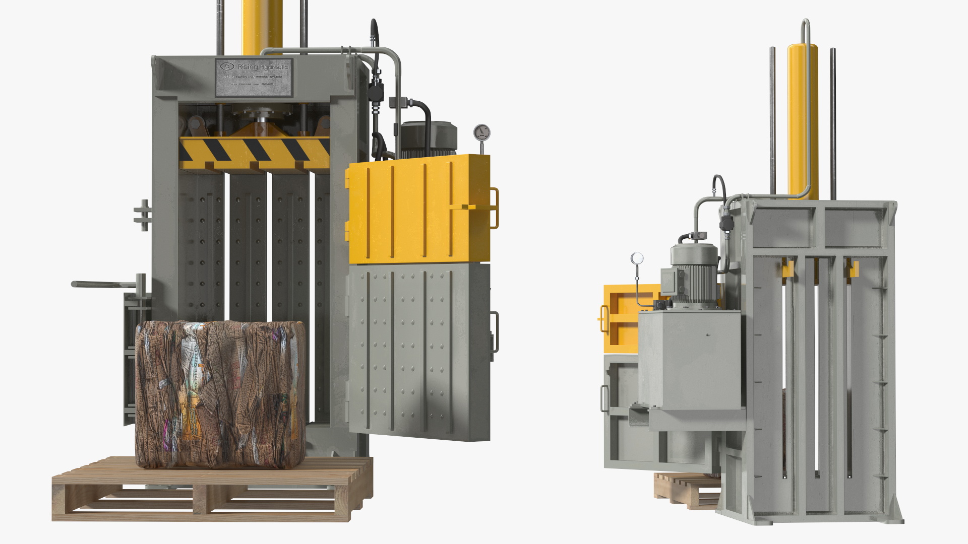 3D model Bailing Machine Grey with Cardboard Briquette