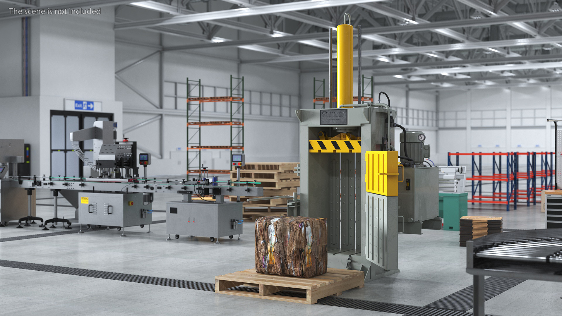 3D model Bailing Machine Grey with Cardboard Briquette