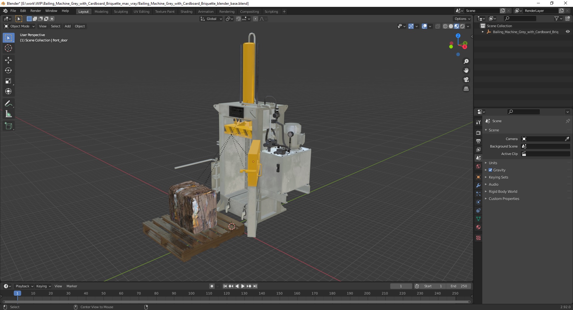 3D model Bailing Machine Grey with Cardboard Briquette
