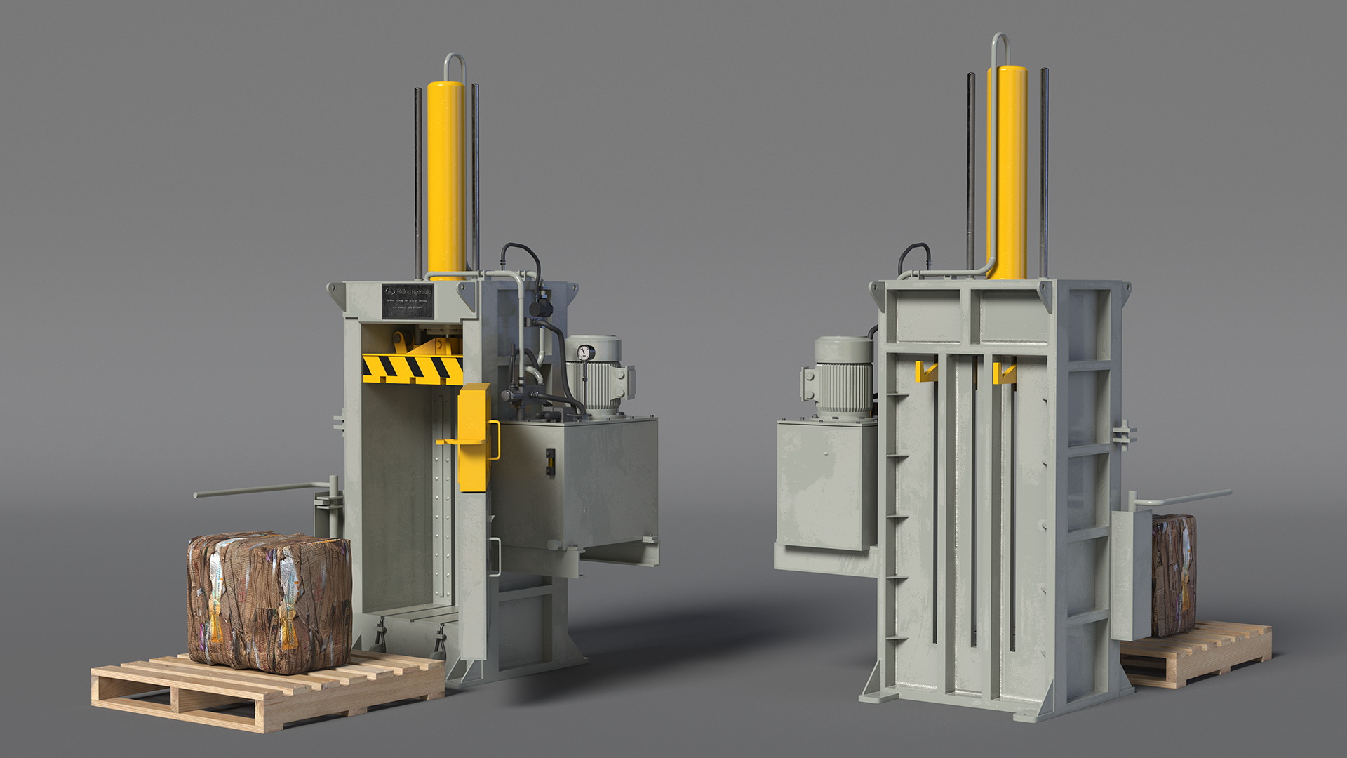 3D model Bailing Machine Grey with Cardboard Briquette