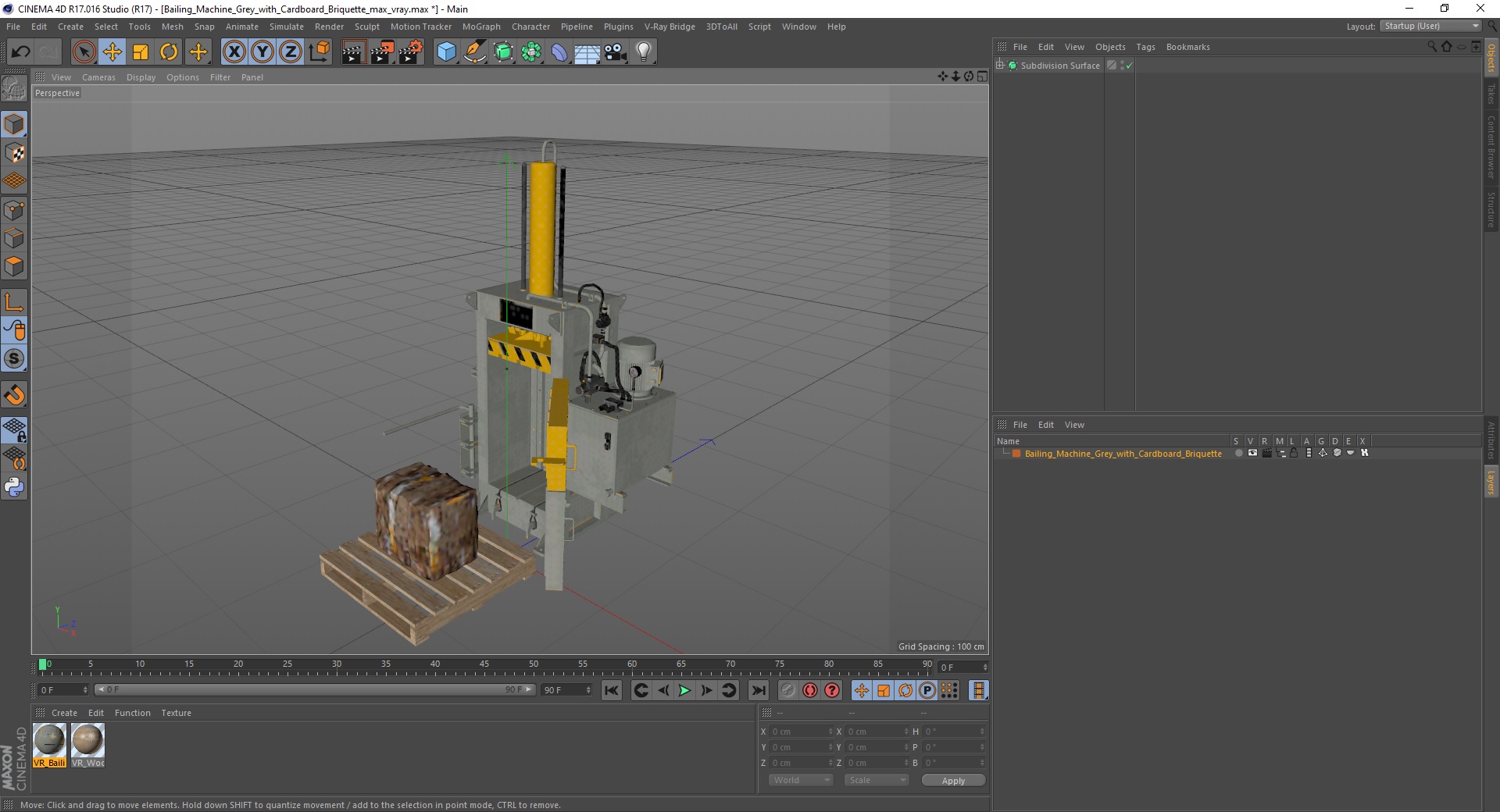3D model Bailing Machine Grey with Cardboard Briquette