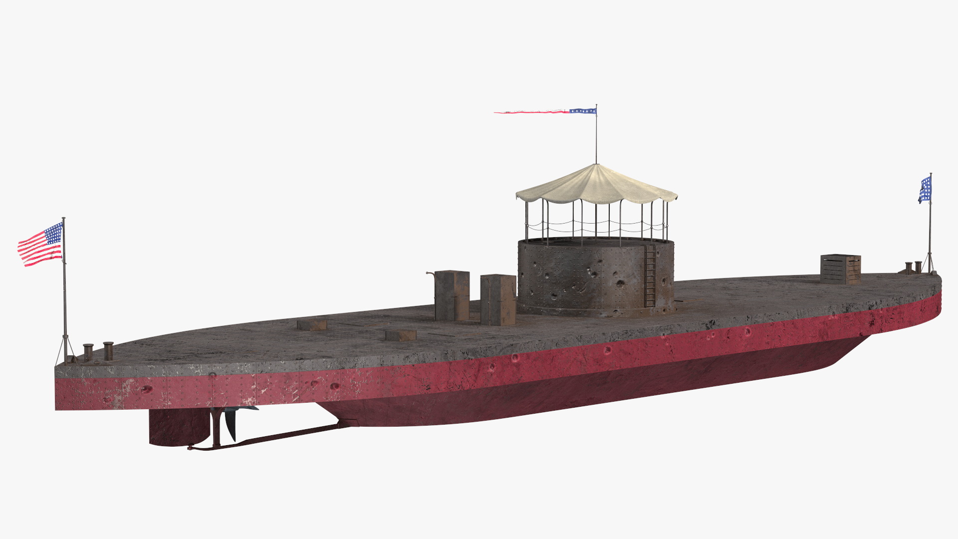 3D USS Monitor with Tower Old Rigged model