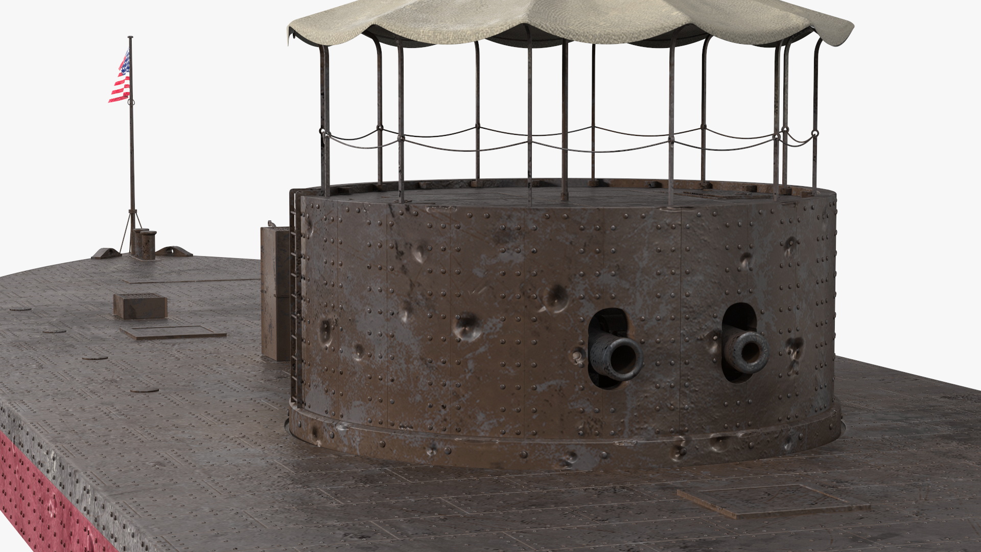 3D USS Monitor with Tower Old Rigged model