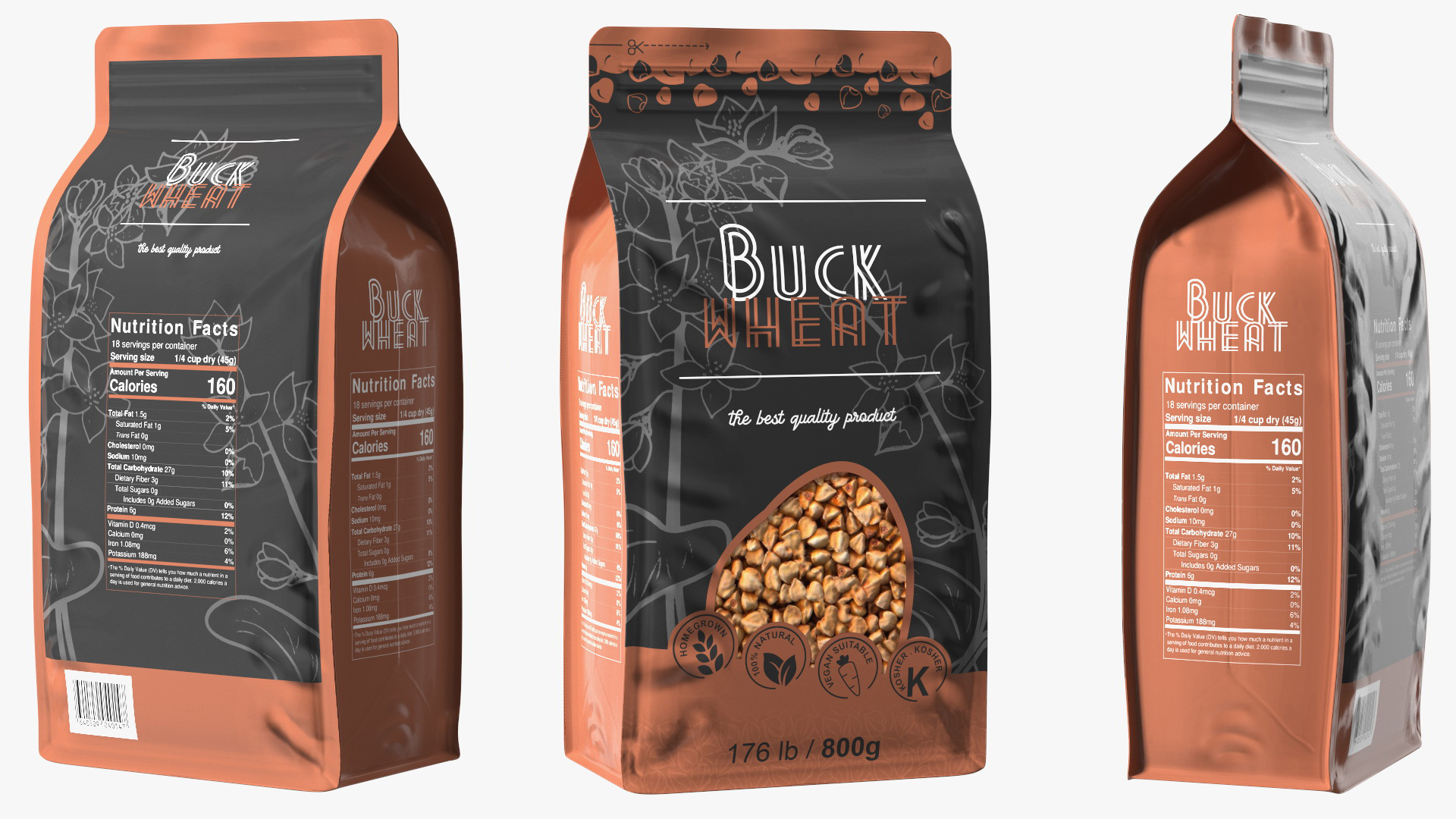 3D Wholegrain Buckwheat Package model