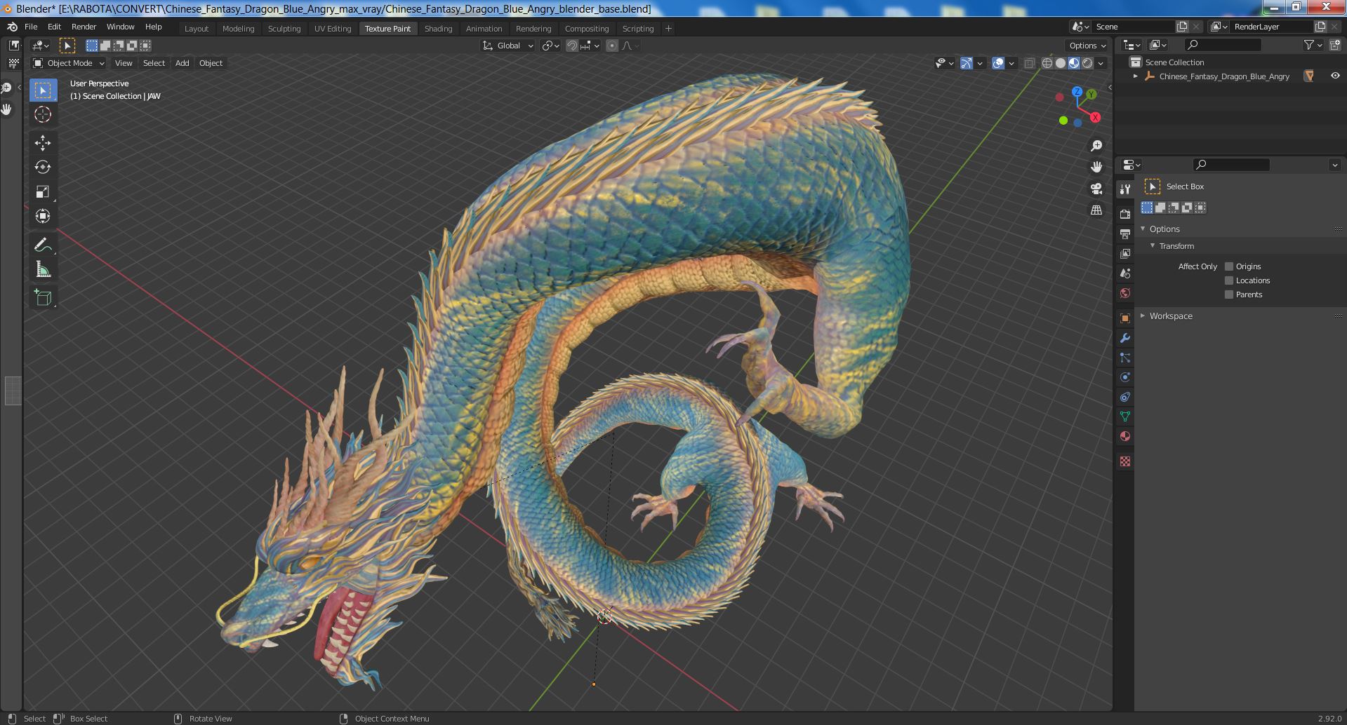 3D Chinese Fantasy Dragon Blue Angry model