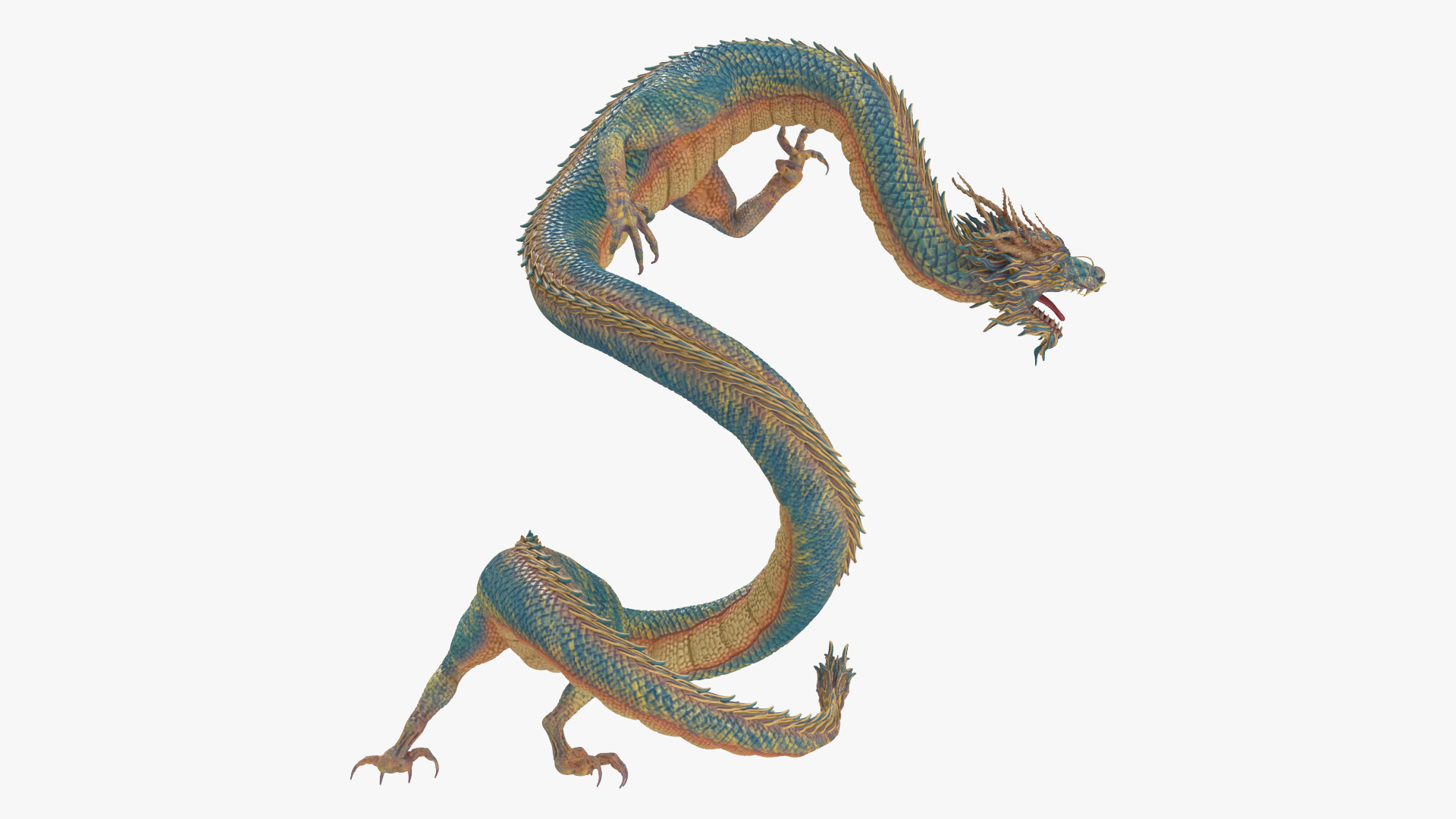 3D Chinese Fantasy Dragon Blue Angry model