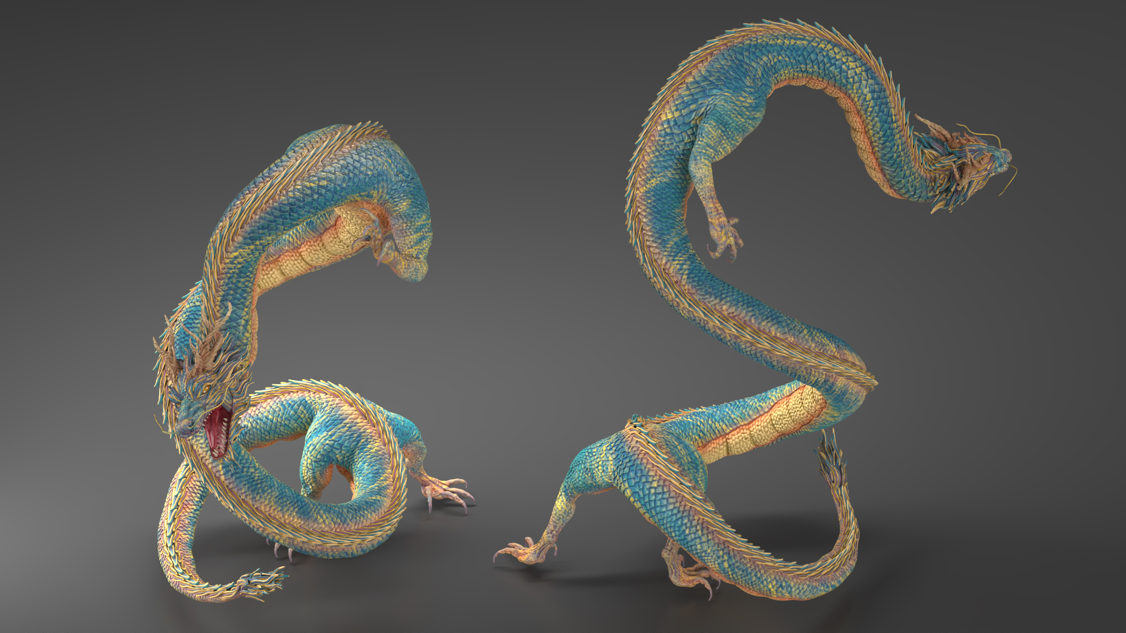 3D Chinese Fantasy Dragon Blue Angry model