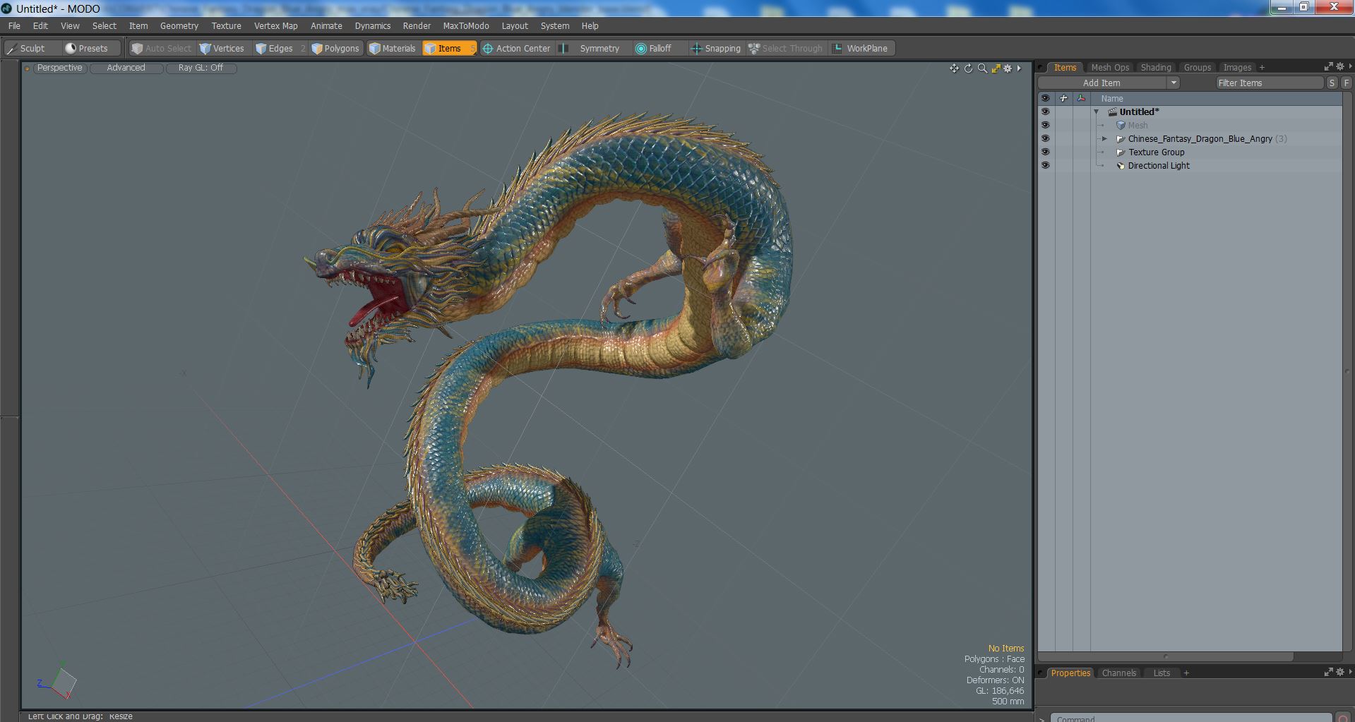 3D Chinese Fantasy Dragon Blue Angry model