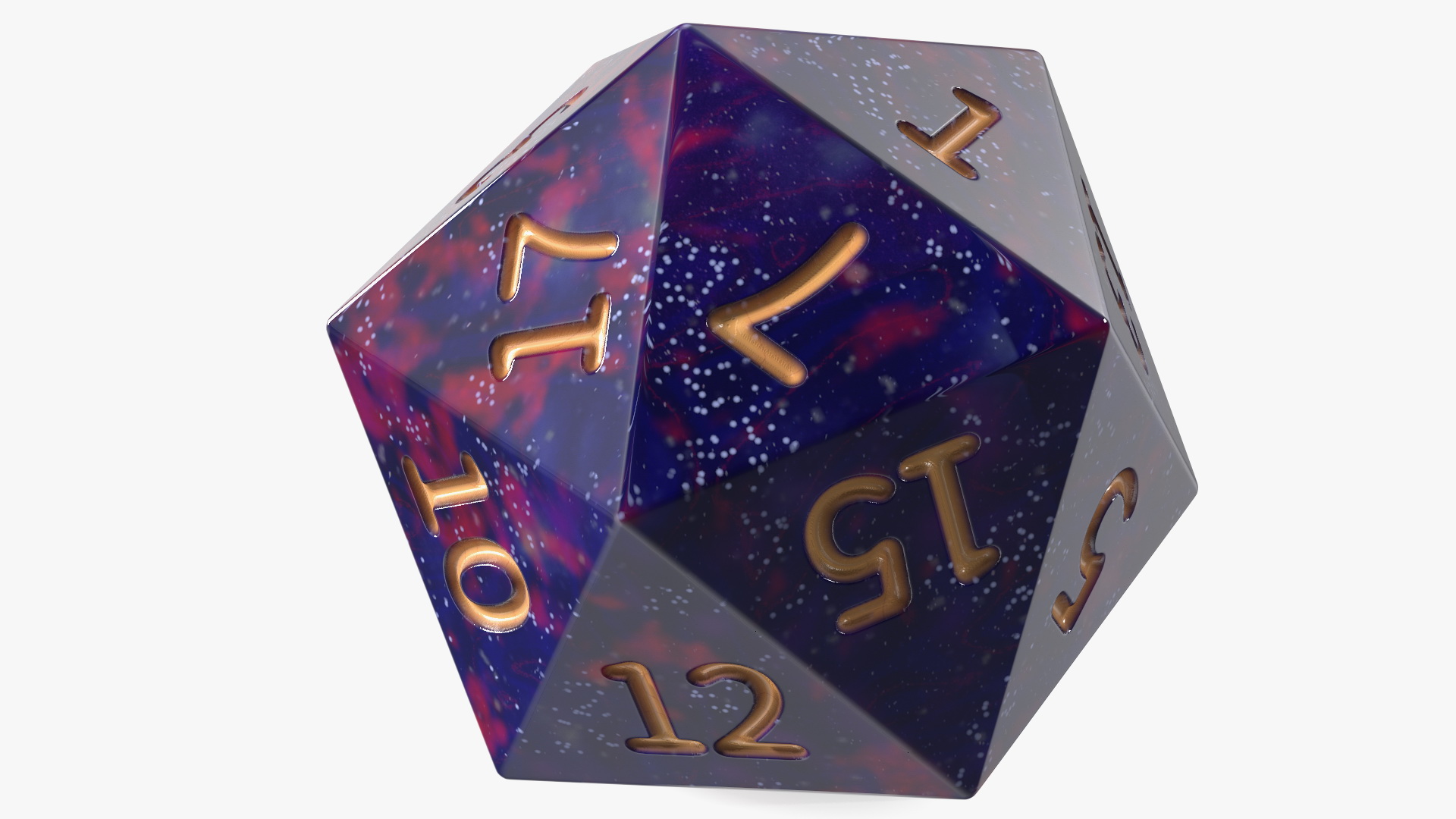 3D D20 DND Dice Cosmic Purple Blue