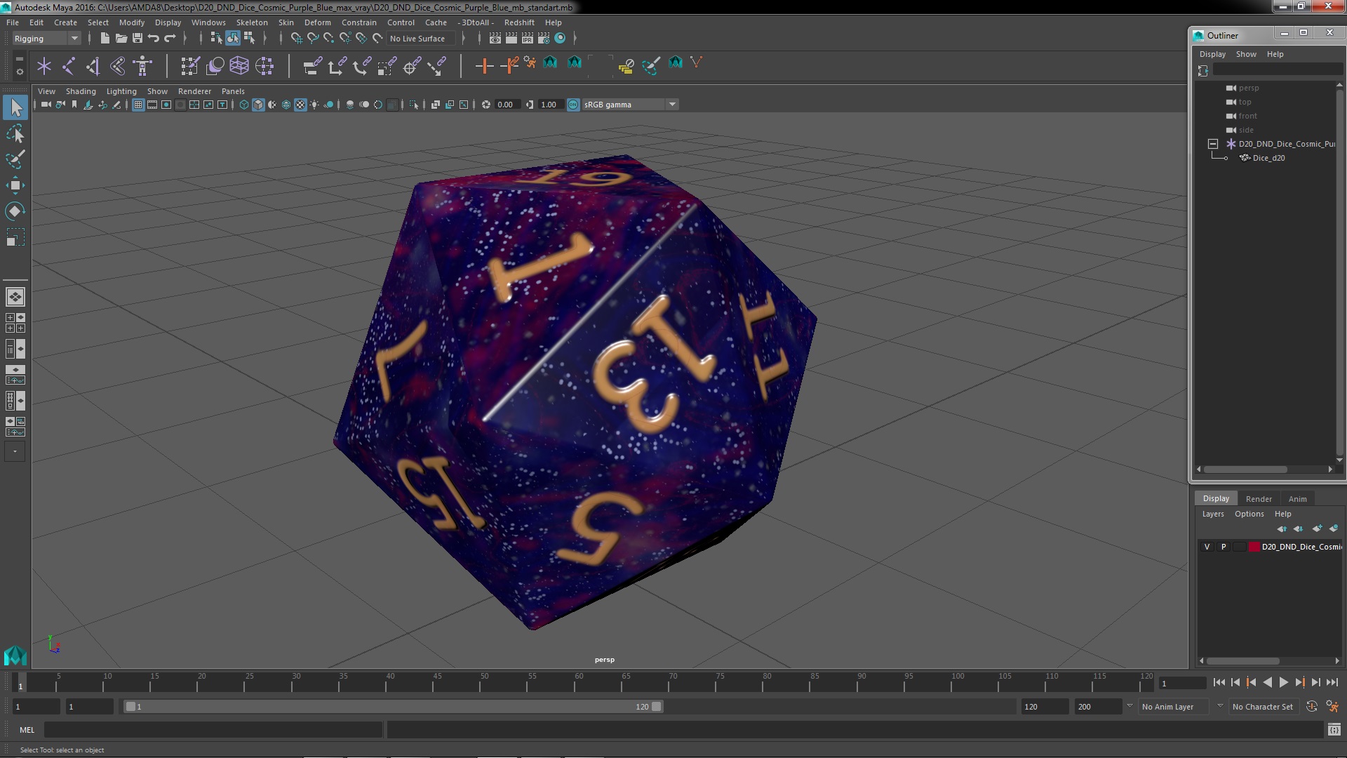 3D D20 DND Dice Cosmic Purple Blue