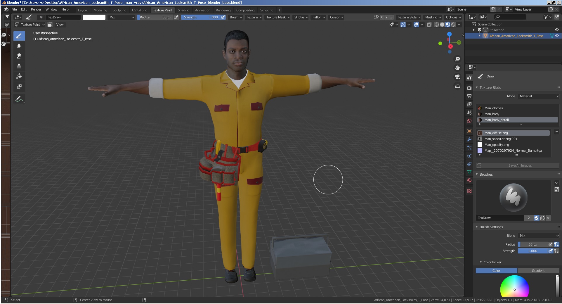 3D African American Locksmith T Pose model