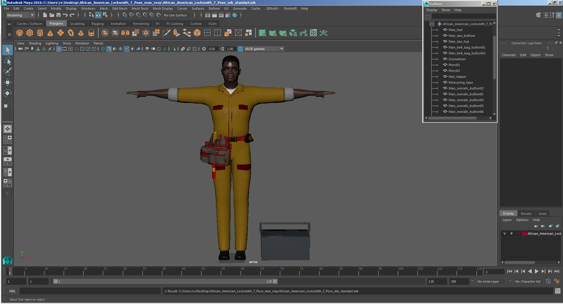 3D African American Locksmith T Pose model