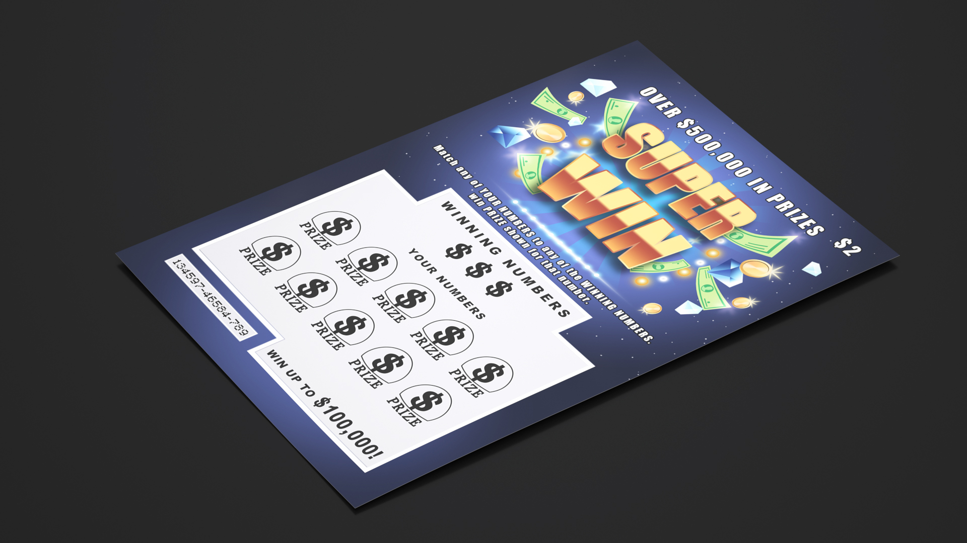 Super Win Scratch Lottery Ticket 3D