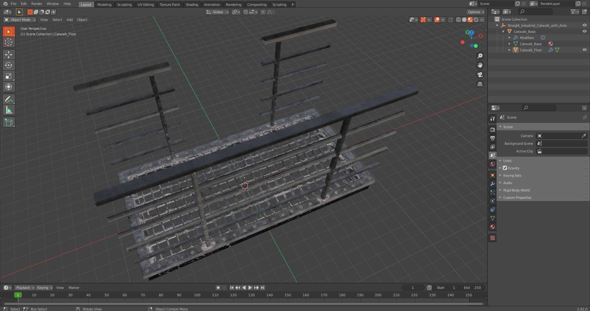 3D Straight Industrial Catwalk with Aisle model