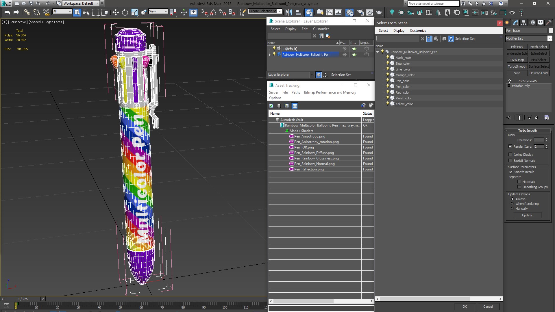 Rainbow Multicolor Ballpoint Pen 3D