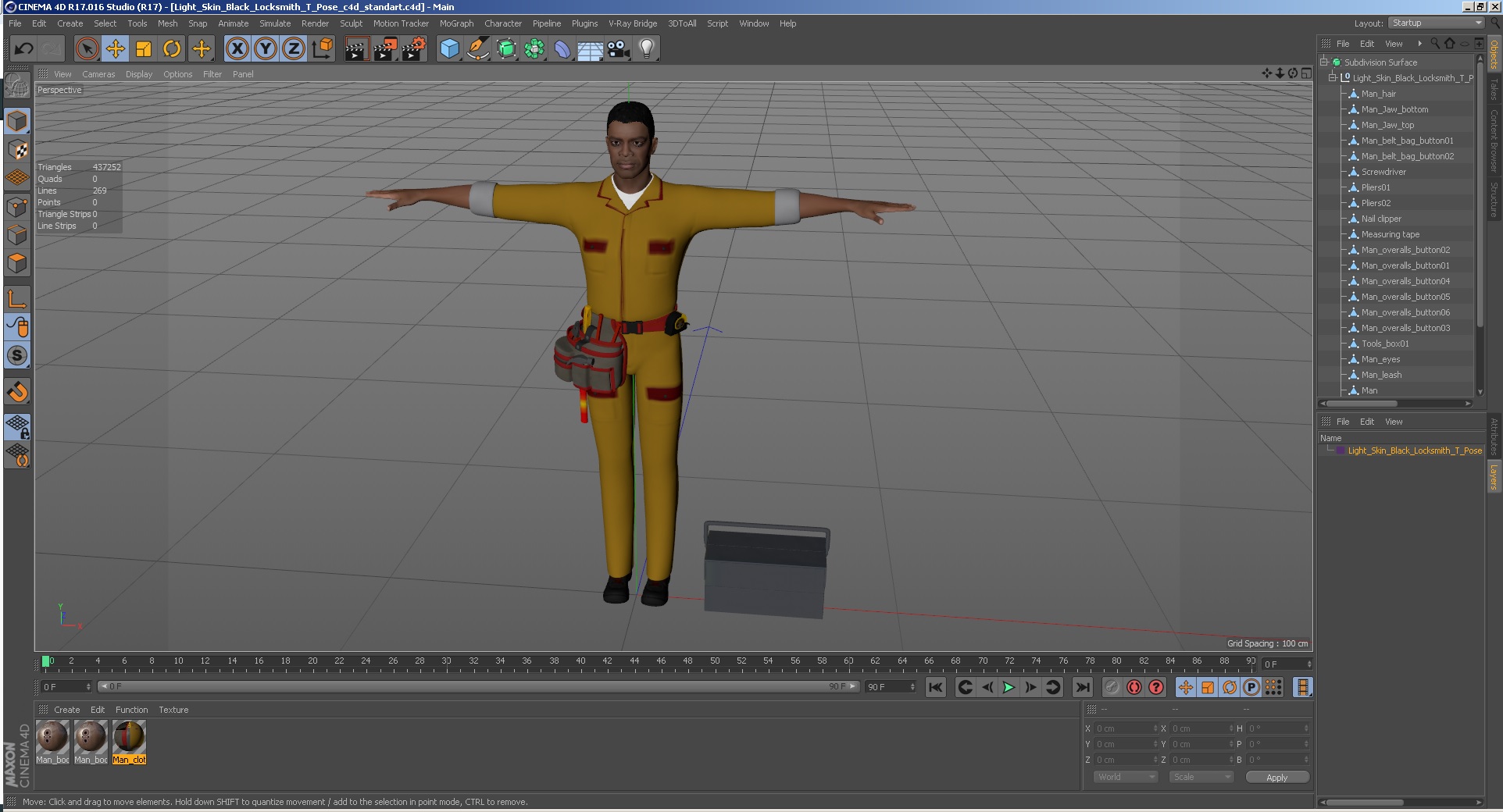 3D Light Skin Black Locksmith T Pose model