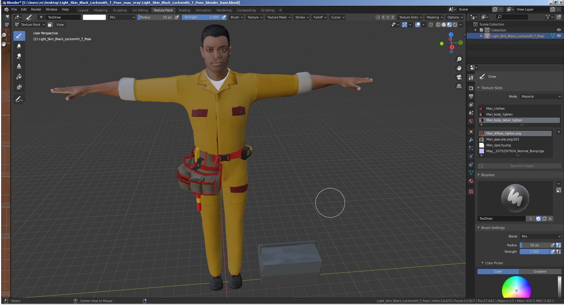 3D Light Skin Black Locksmith T Pose model