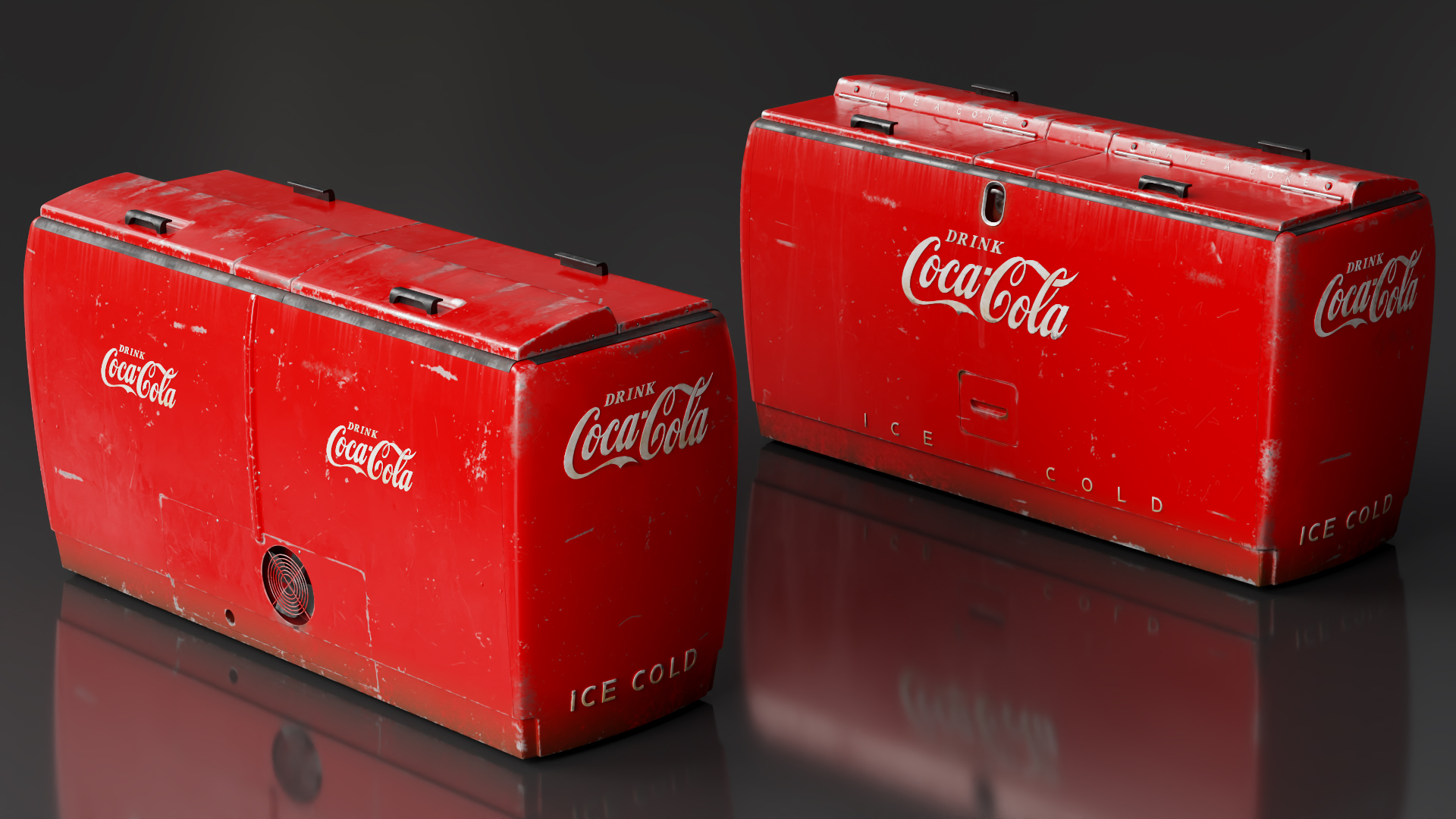 Worn Vintage Double Refrigerator Coca Cola 3D
