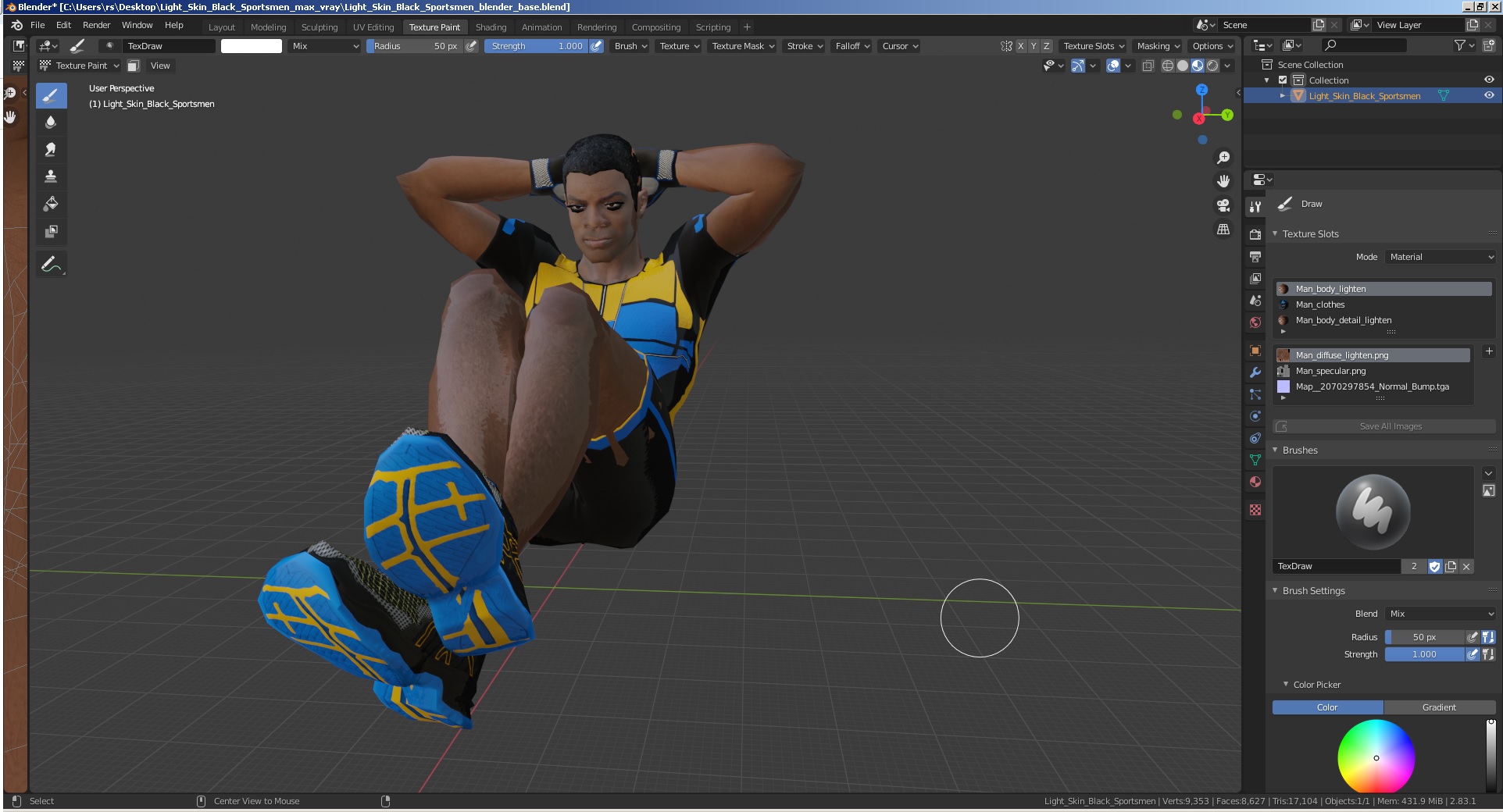 3D Light Skin Black Sportsmen