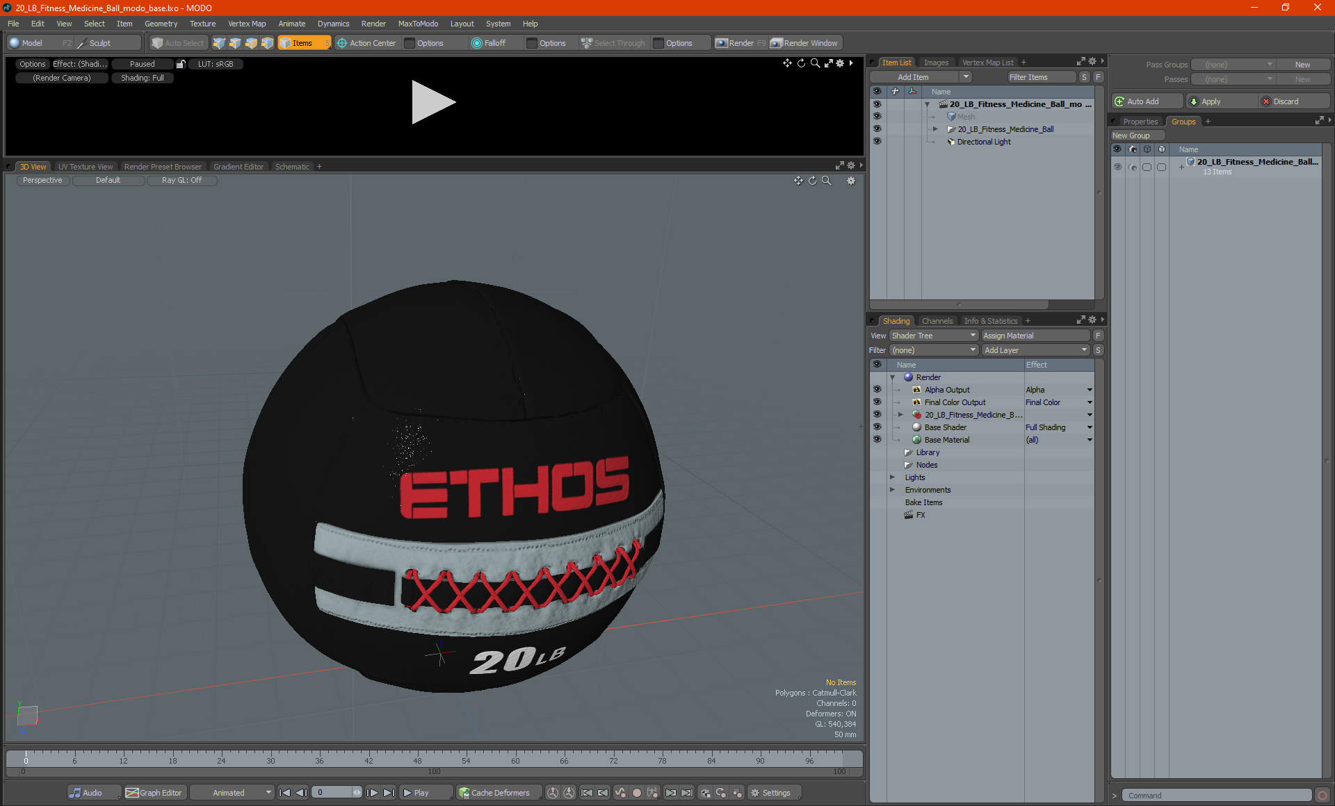 20 LB Fitness Medicine Ball 3D