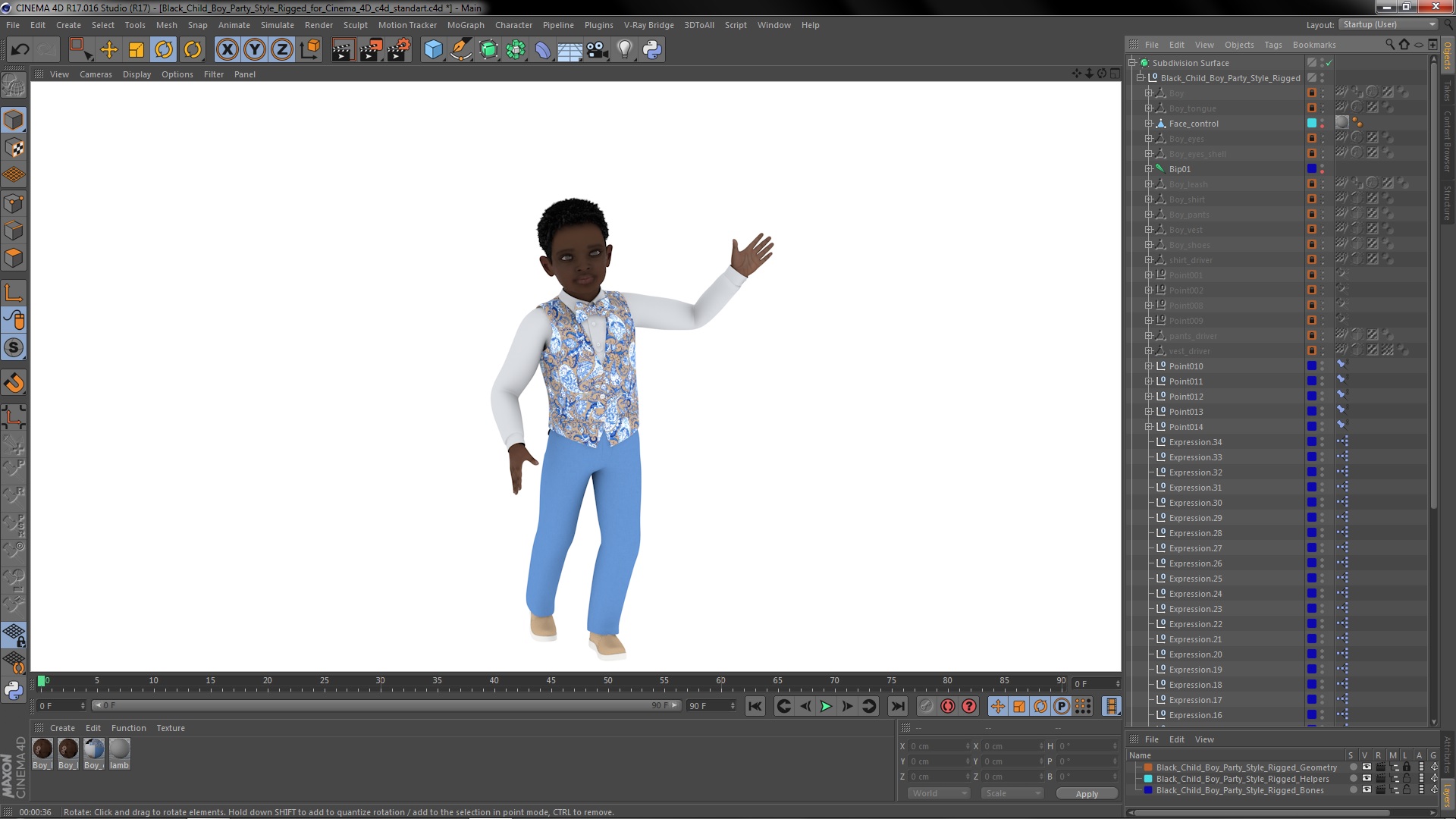 3D Black Child Boy Party Style Rigged for Cinema 4D model