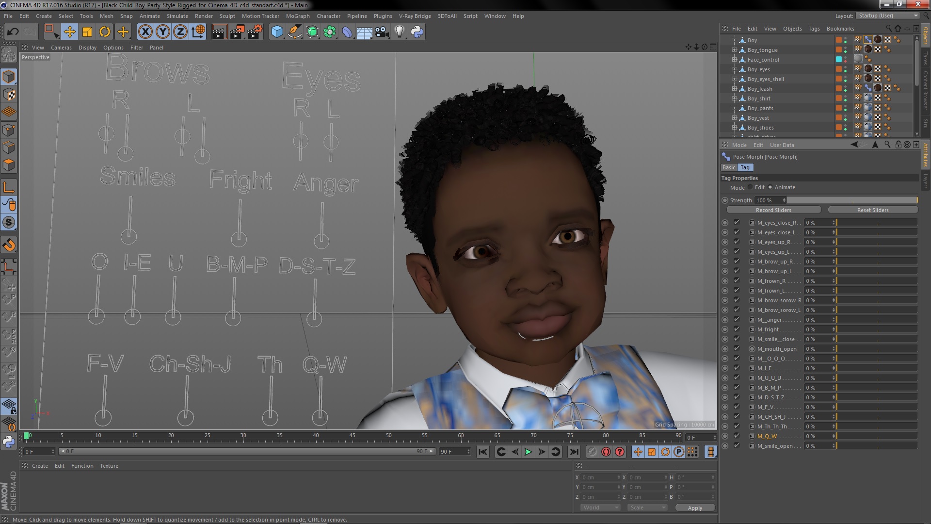 3D Black Child Boy Party Style Rigged for Cinema 4D model