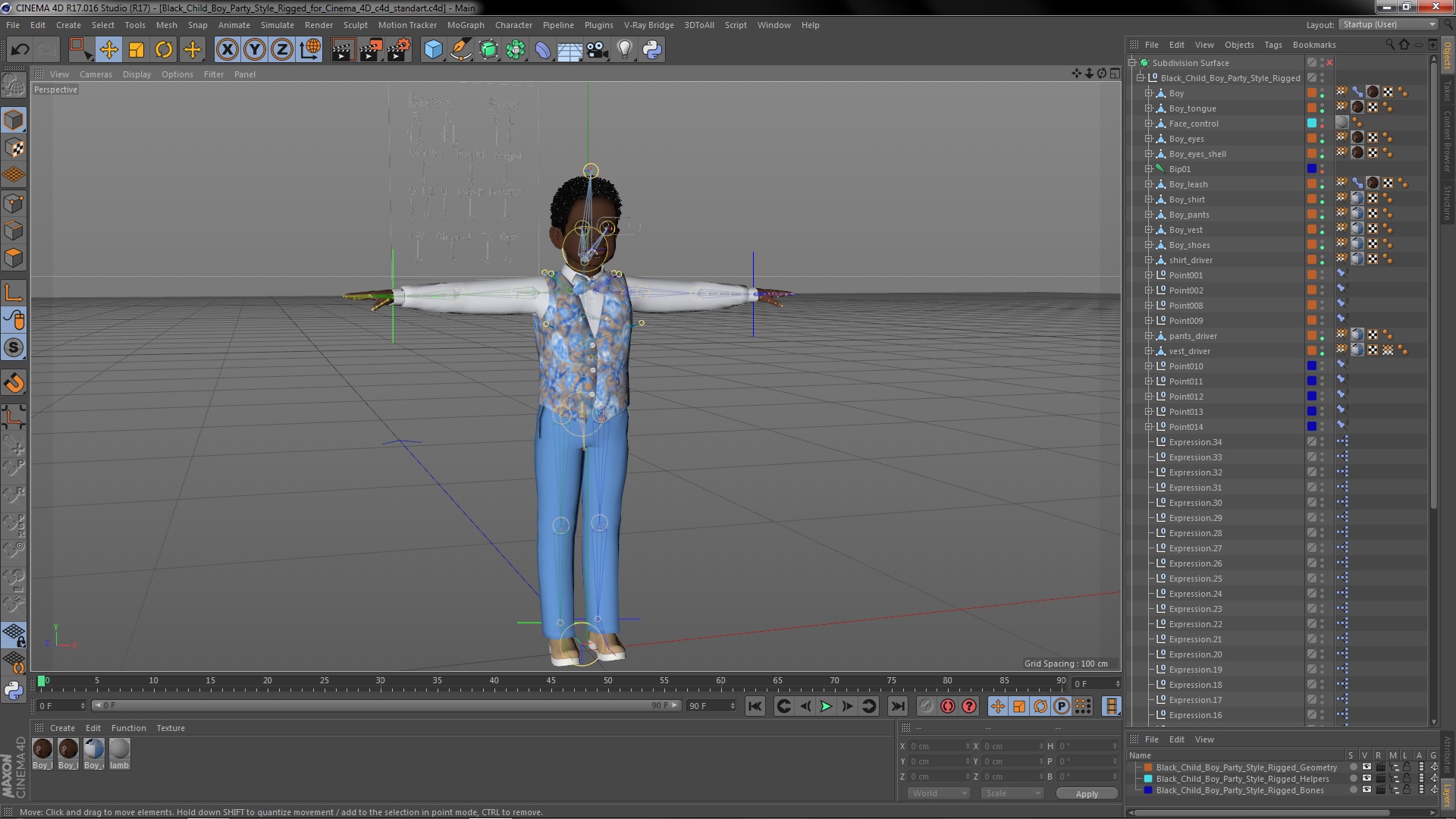 3D Black Child Boy Party Style Rigged for Cinema 4D model