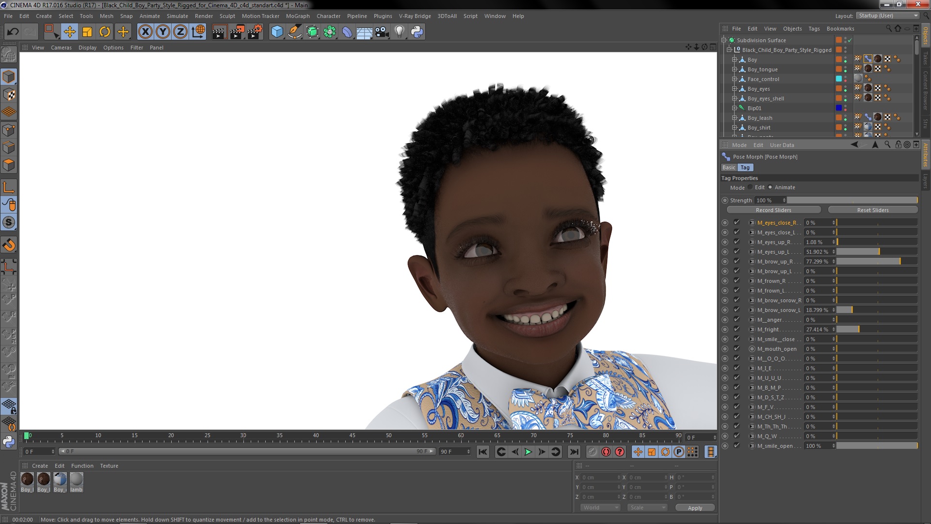 3D Black Child Boy Party Style Rigged for Cinema 4D model
