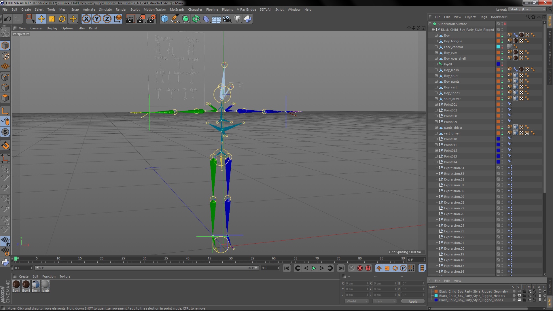 3D Black Child Boy Party Style Rigged for Cinema 4D model