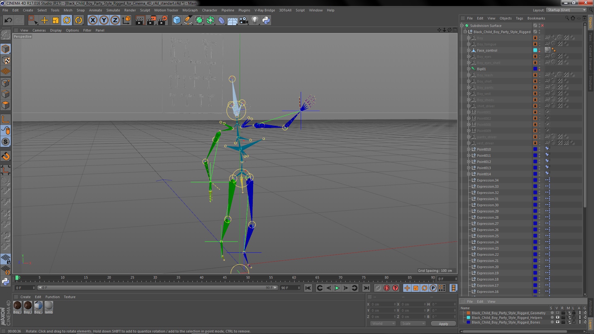 3D Black Child Boy Party Style Rigged for Cinema 4D model