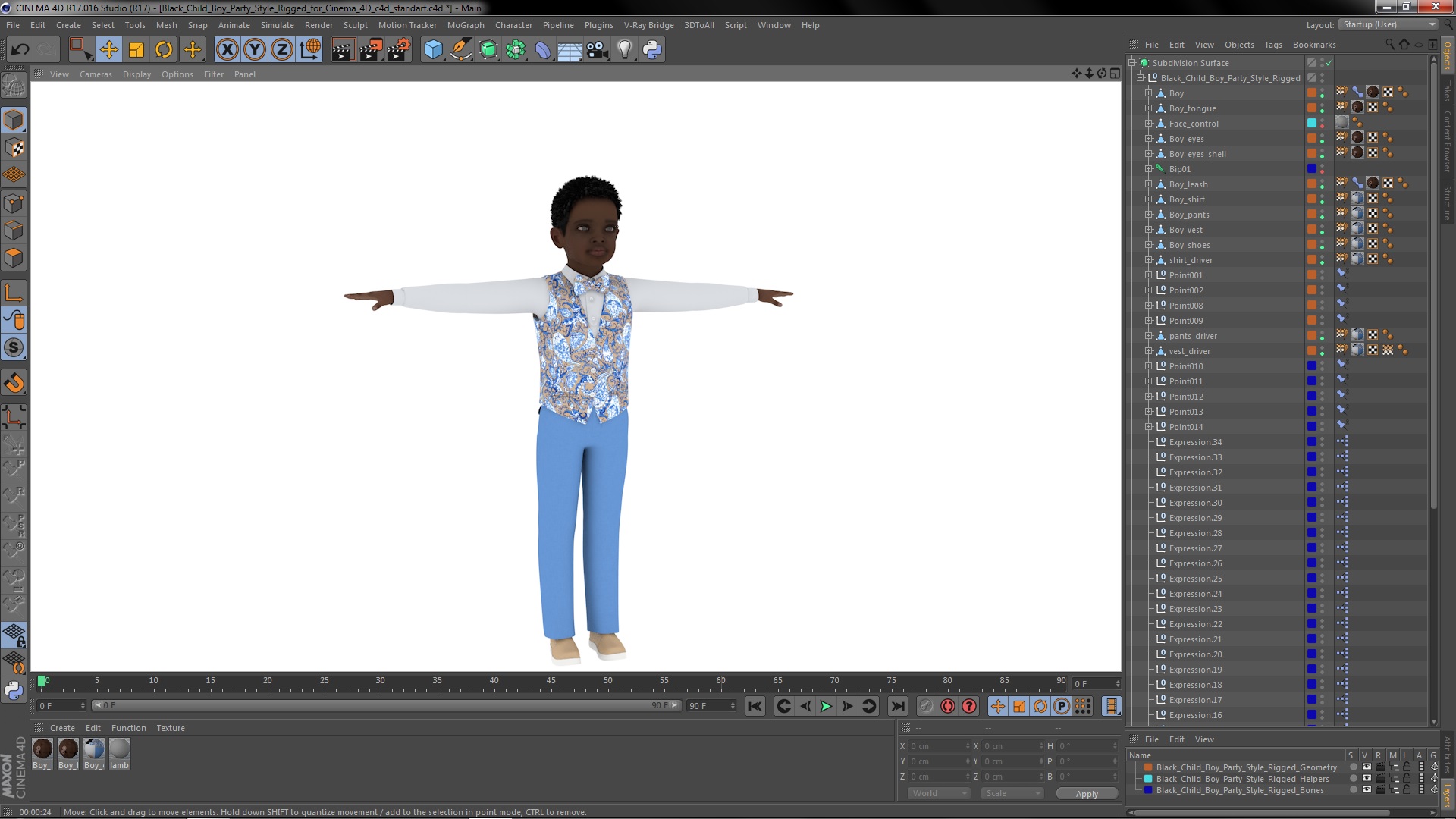 3D Black Child Boy Party Style Rigged for Cinema 4D model