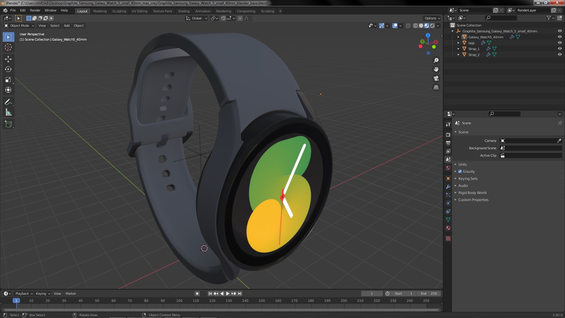 Graphite Samsung Galaxy Watch 5 small 40mm 3D