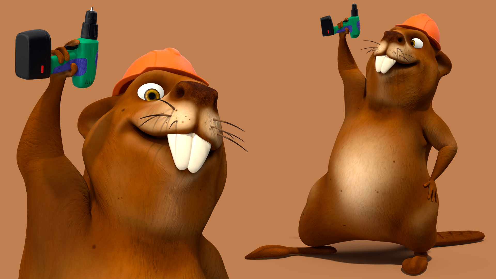 Cartoon Beaver with Screw Driver 3D