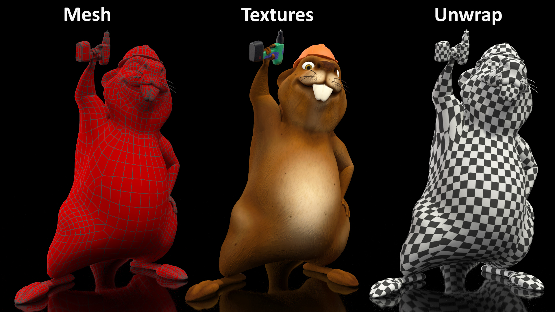 Cartoon Beaver with Screw Driver 3D